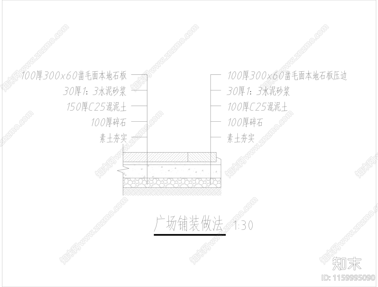 广场块石地面铺装详图施工图下载【ID:1159995090】