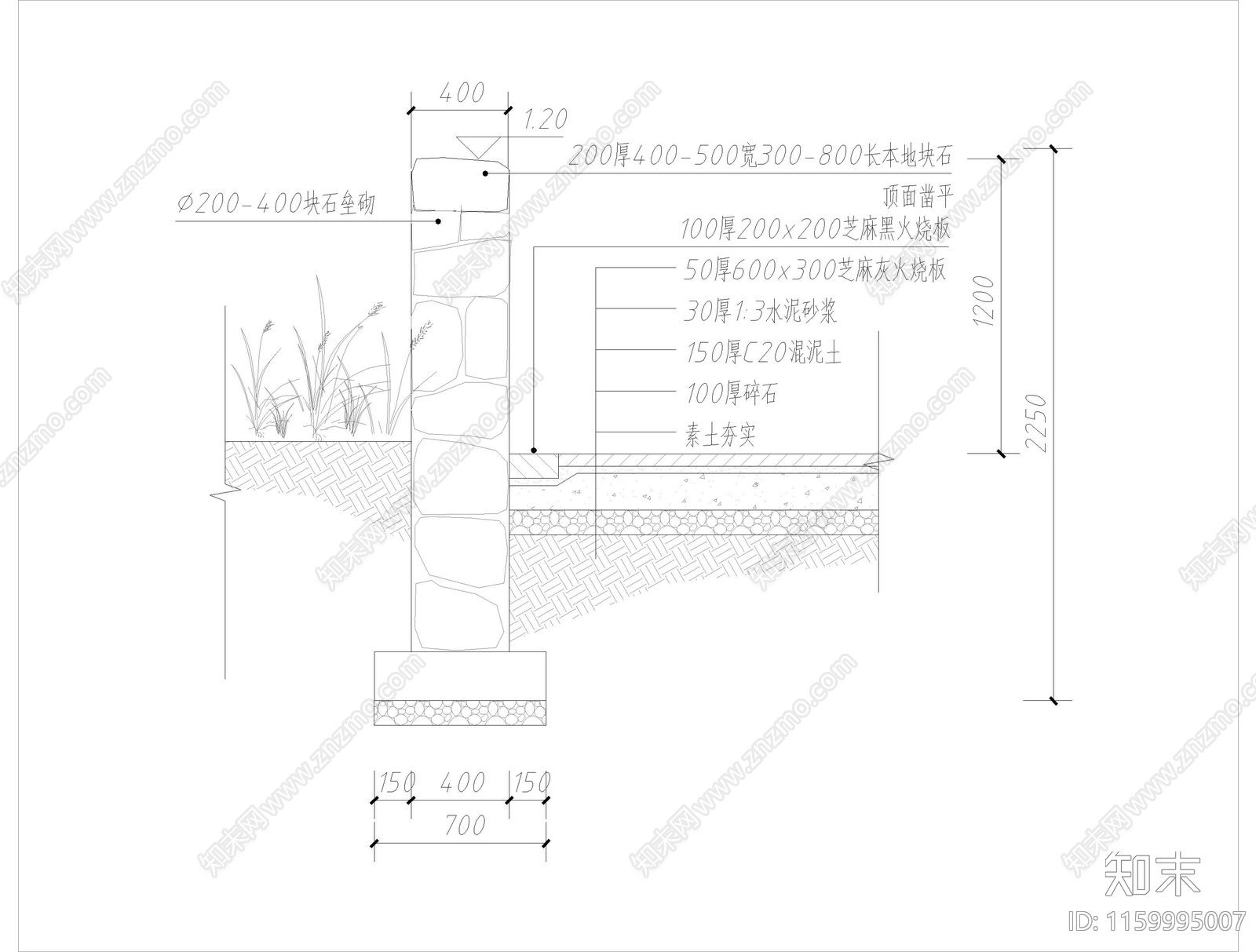 块石挡墙景观cad施工图下载【ID:1159995007】