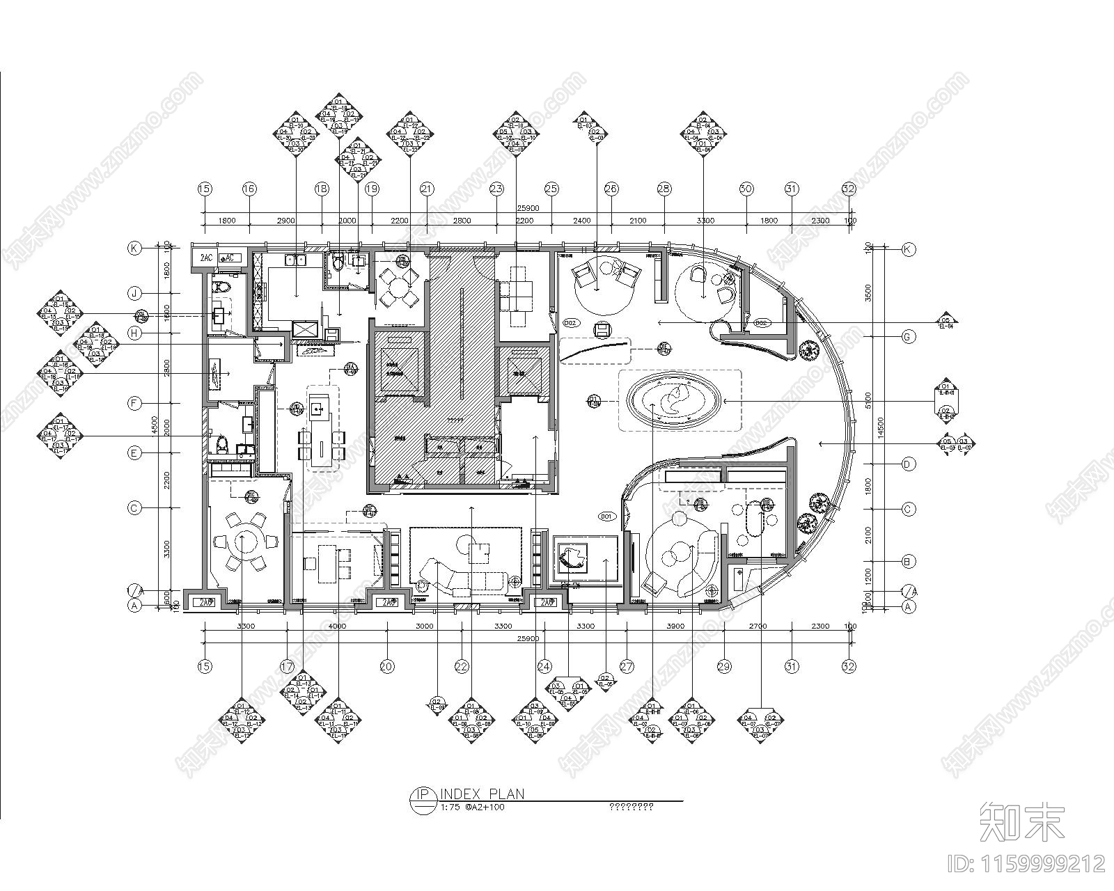 山东临沂龙庭帝景顶层接待会cad施工图下载【ID:1159999212】