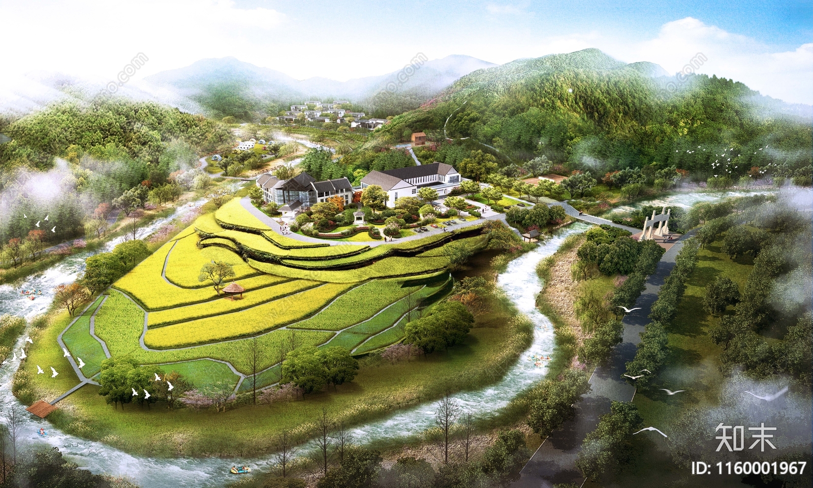 PSD免抠鸟瞰景观梯田效果图分图层下载【ID:1160001967】