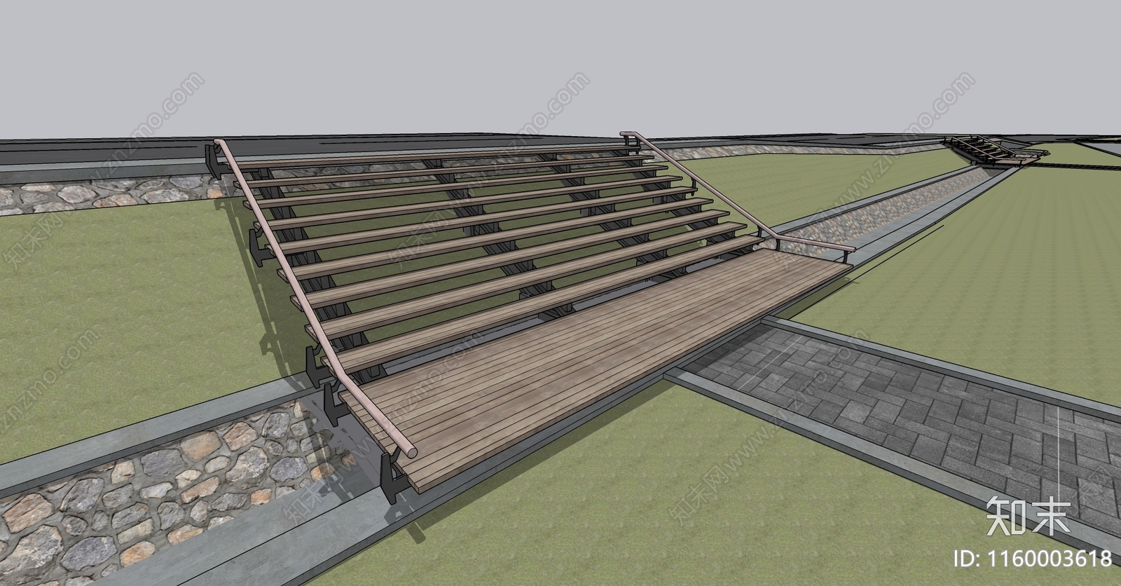 现代防腐木钢架台阶SU模型下载【ID:1160003618】