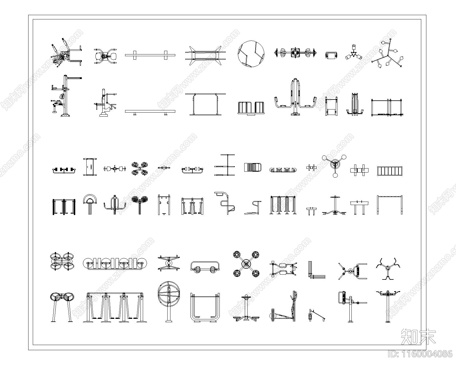 现代户外健身器材cad施工图下载【ID:1160004086】