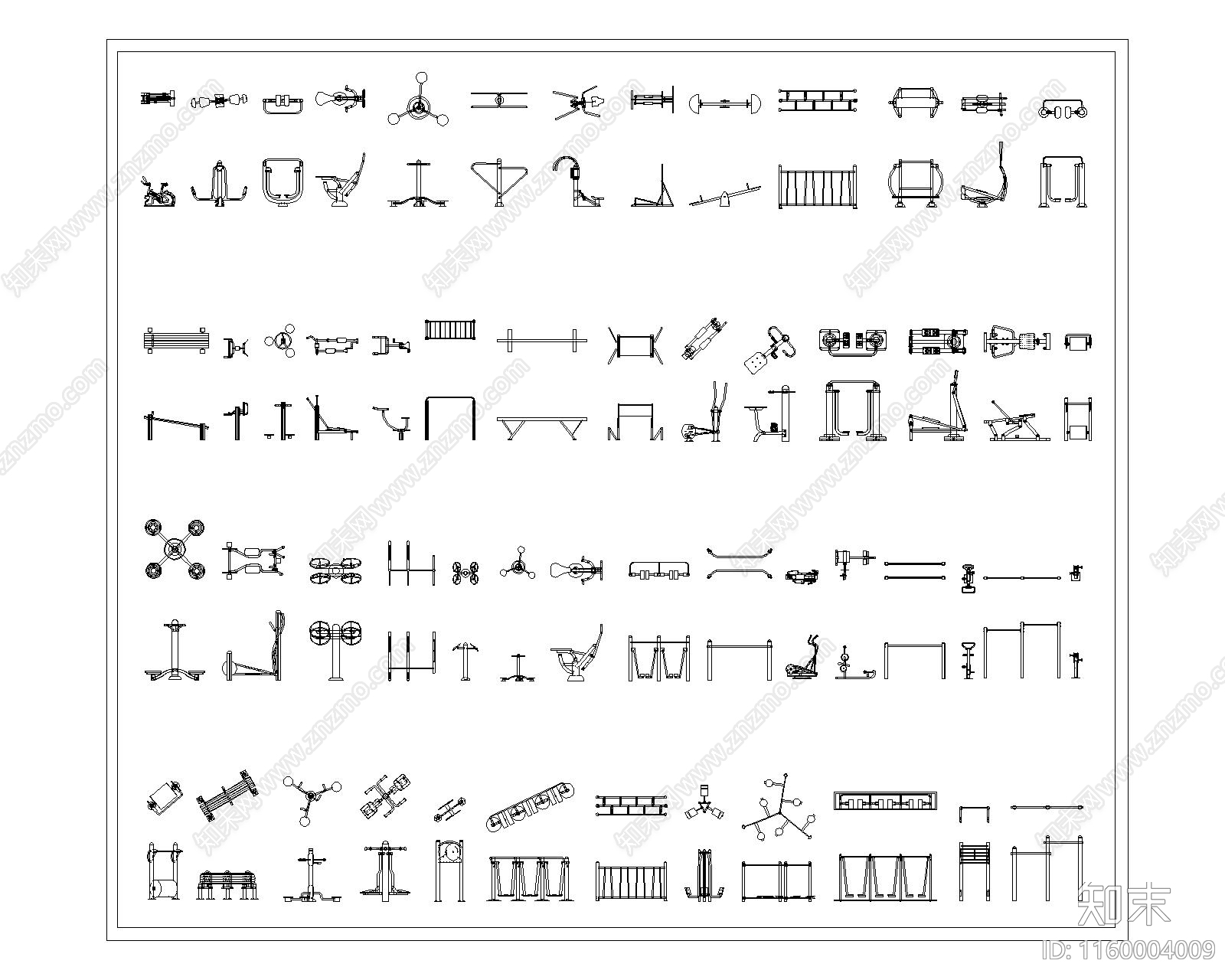现代户外健身器材cad施工图下载【ID:1160004009】