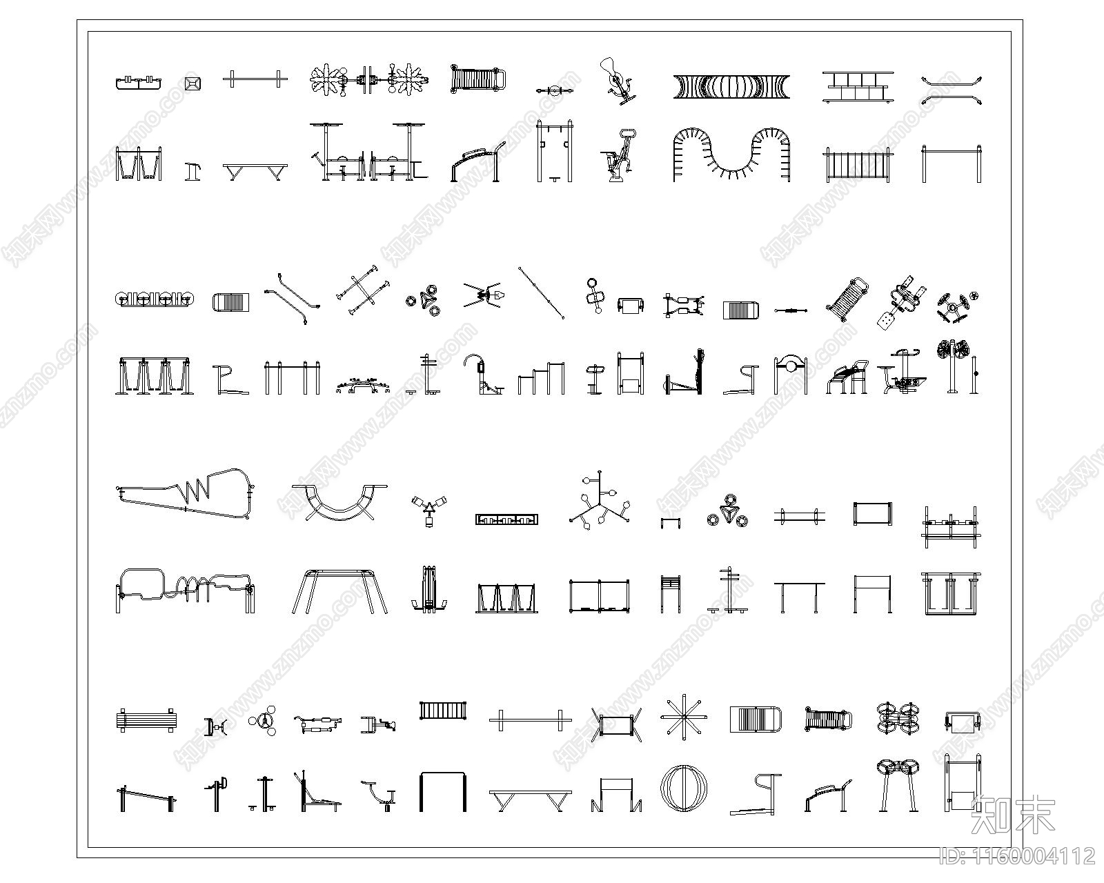 现代户外健身器材cad施工图下载【ID:1160004112】