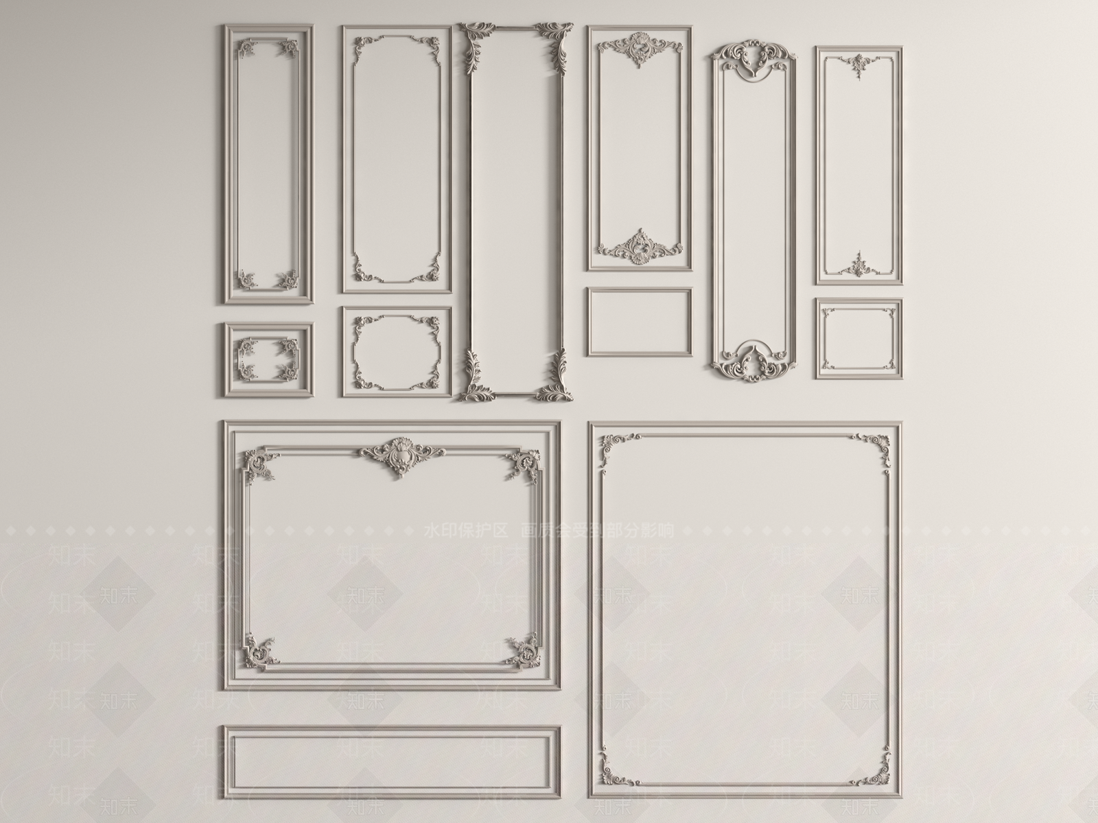 法式石膏线背景墙3D模型下载【ID:1160008161】