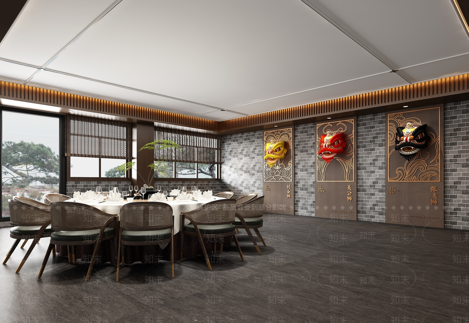 新中式醒狮主题包厢包房3D模型下载【ID:1160011547】