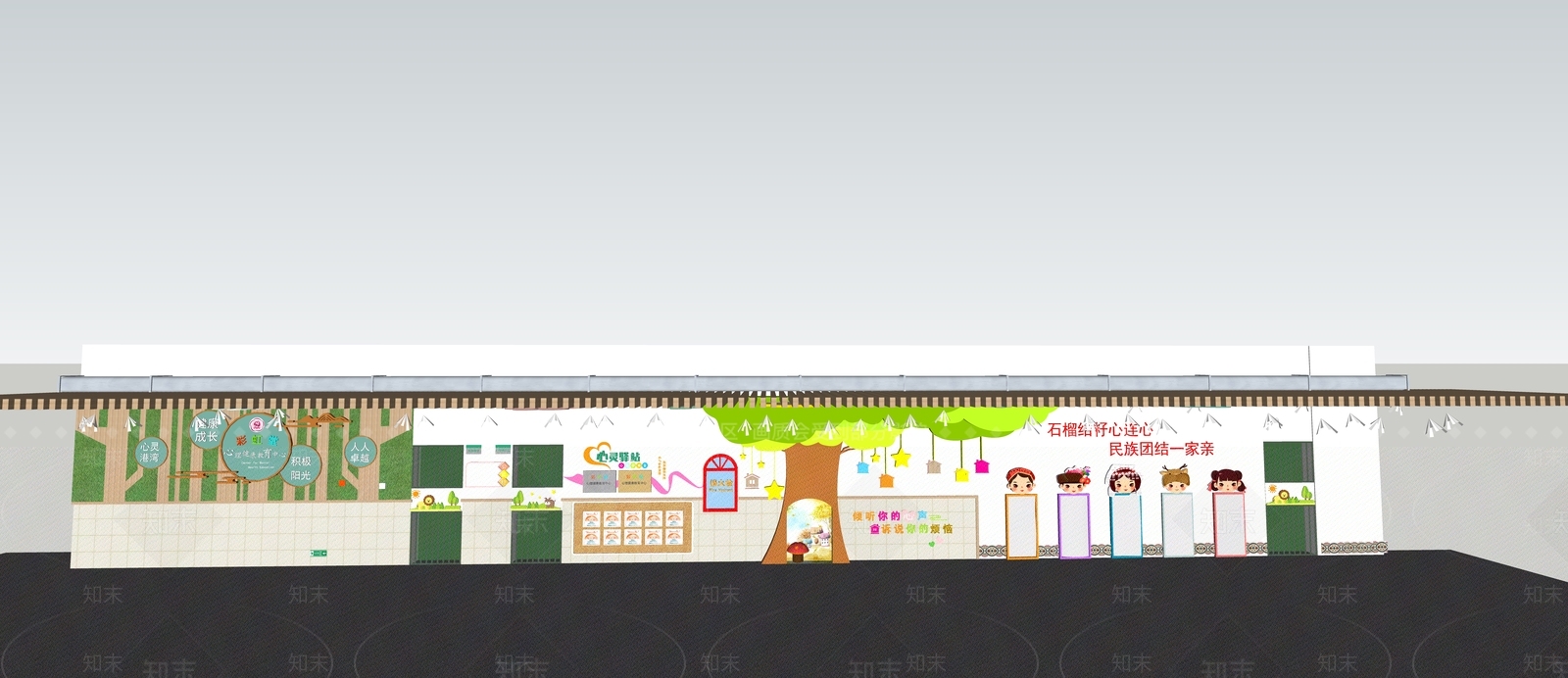 小学学校走廊SU模型下载【ID:1160013412】