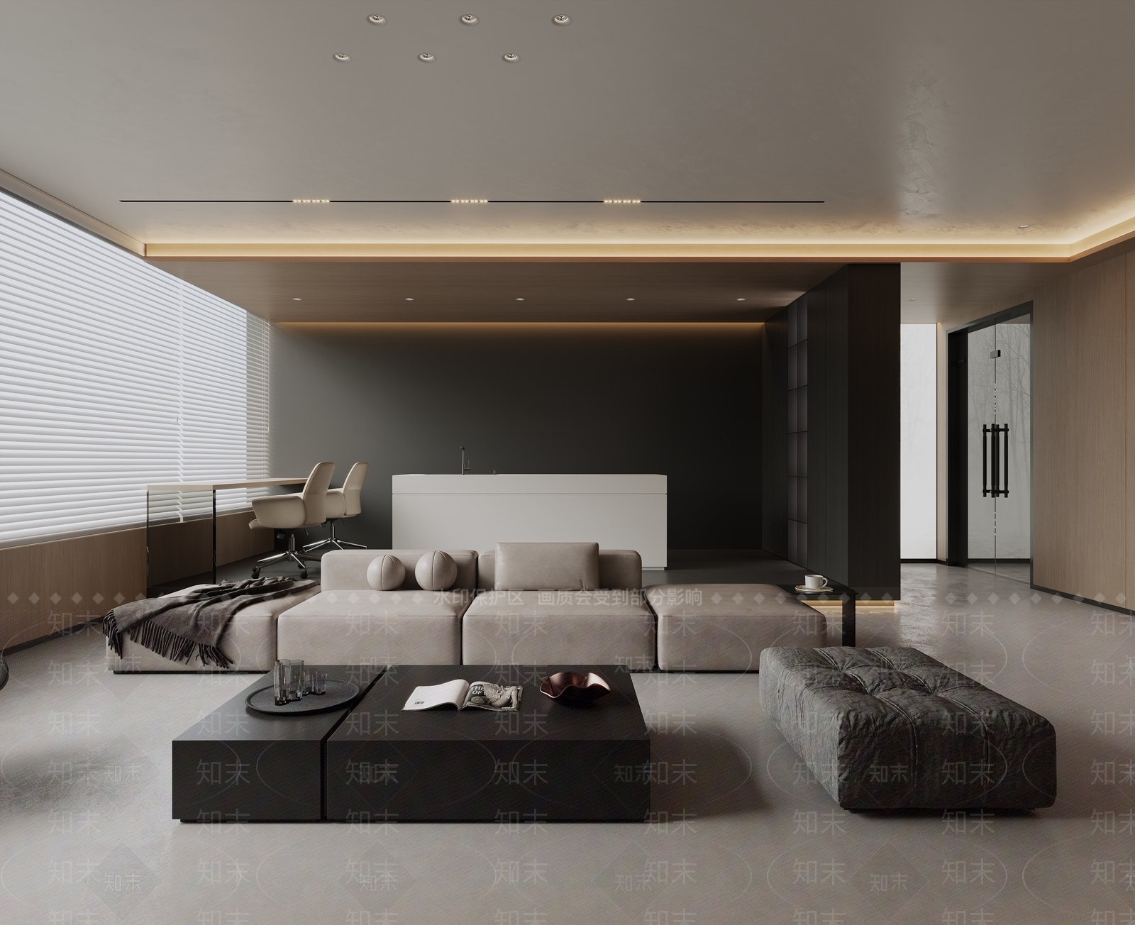 现代办公沙发茶几组合3D模型下载【ID:1160014279】