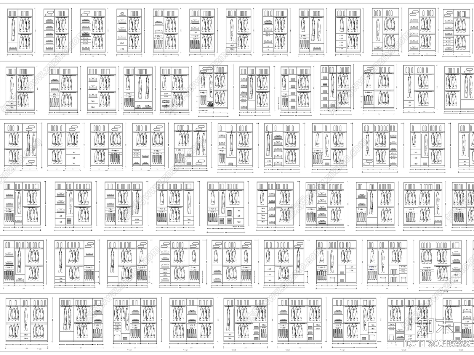 2024年最新超全各类尺寸衣柜图库施工图下载【ID:1160016489】