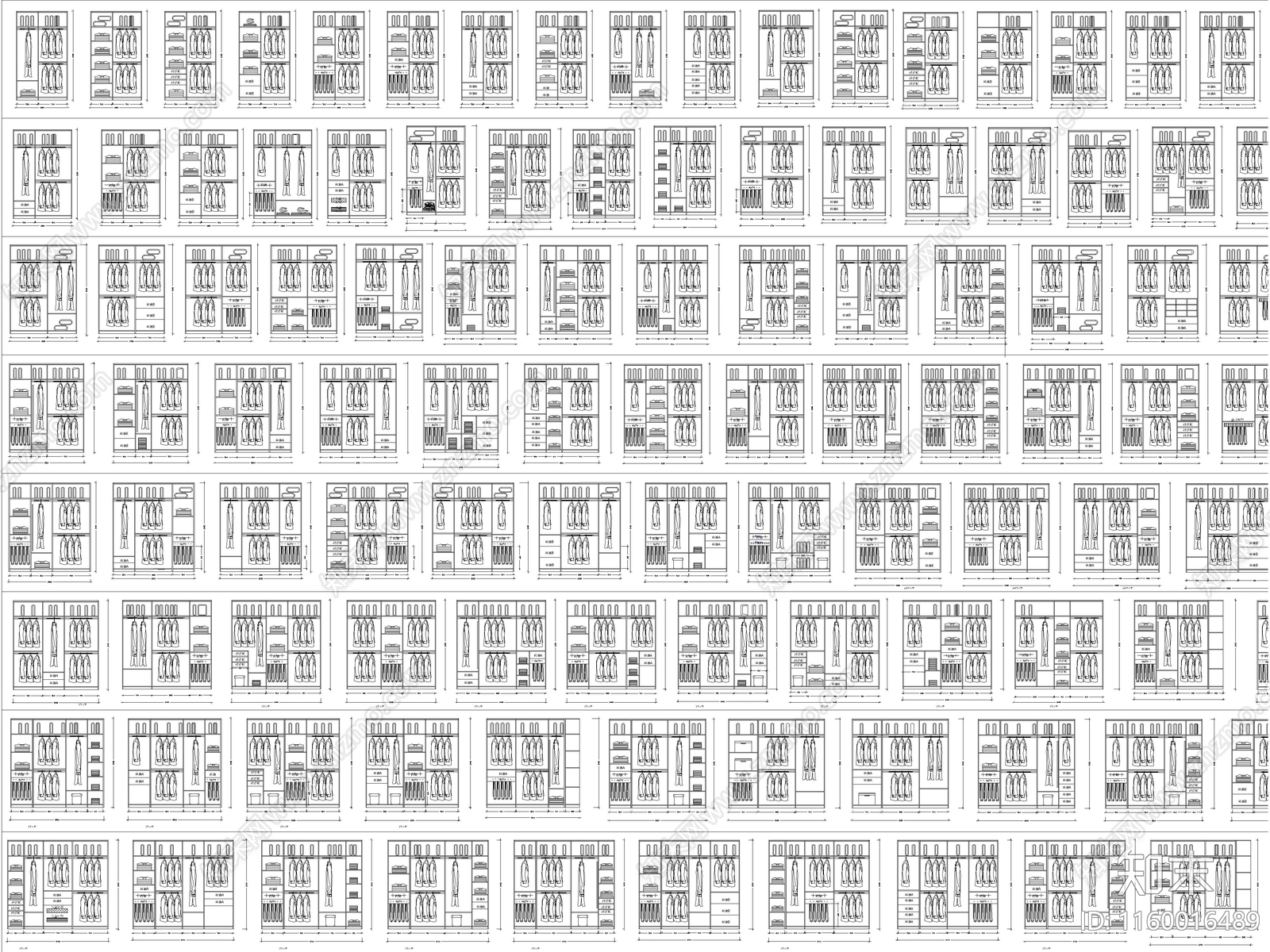 2024年最新超全各类尺寸衣柜图库施工图下载【ID:1160016489】