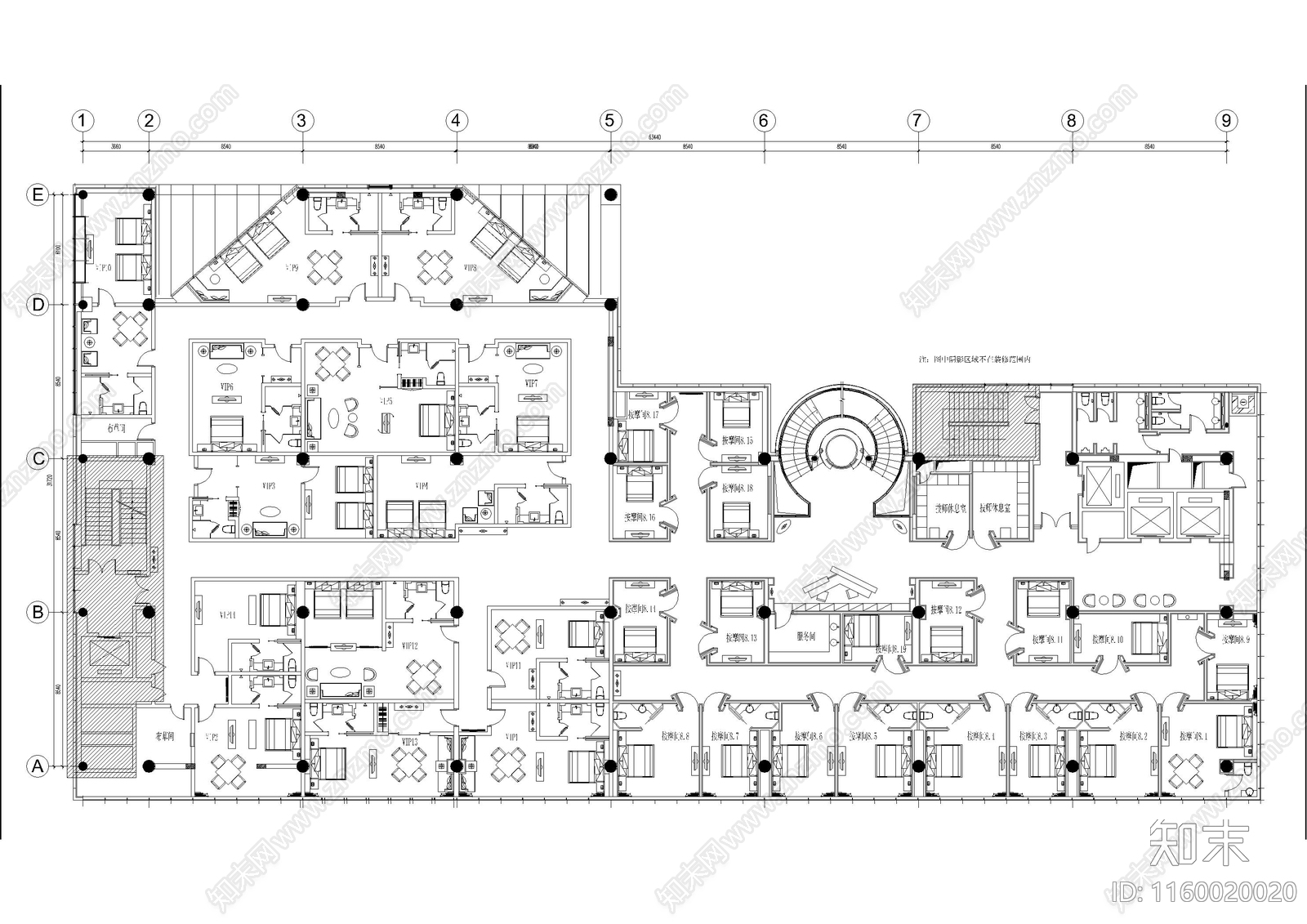 会所按摩cad施工图下载【ID:1160020020】