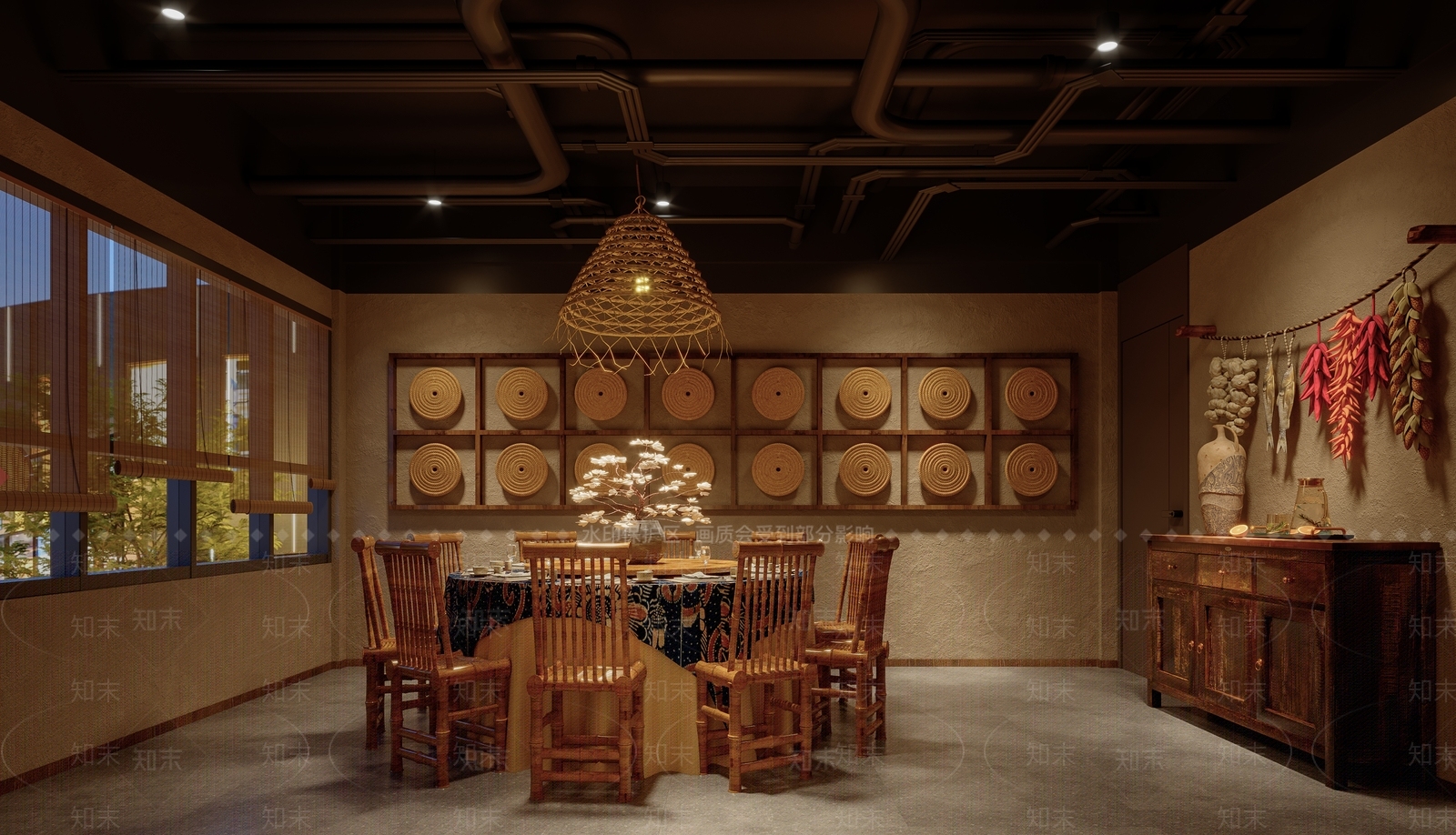 中式复古农家乐包厢3D模型下载【ID:1160021147】