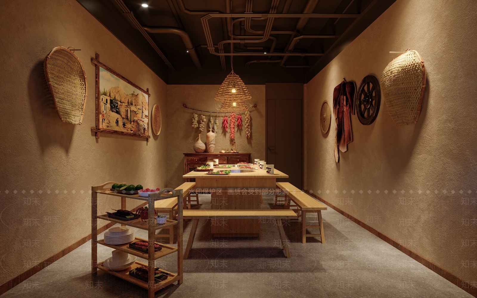 中式农家乐复古包厢3D模型下载【ID:1160021357】