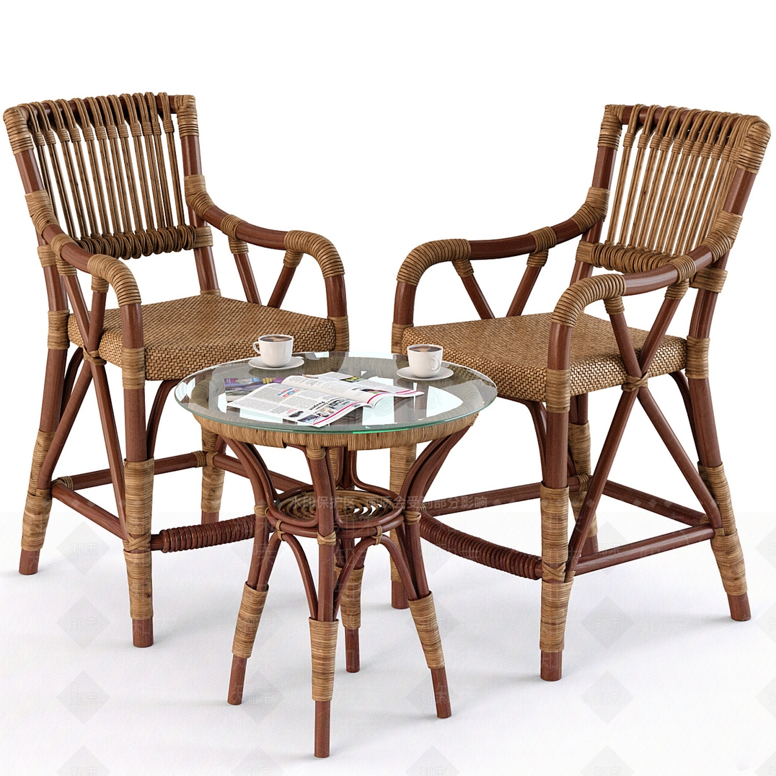 现代休闲藤编桌椅组合3D模型下载【ID:1160029968】