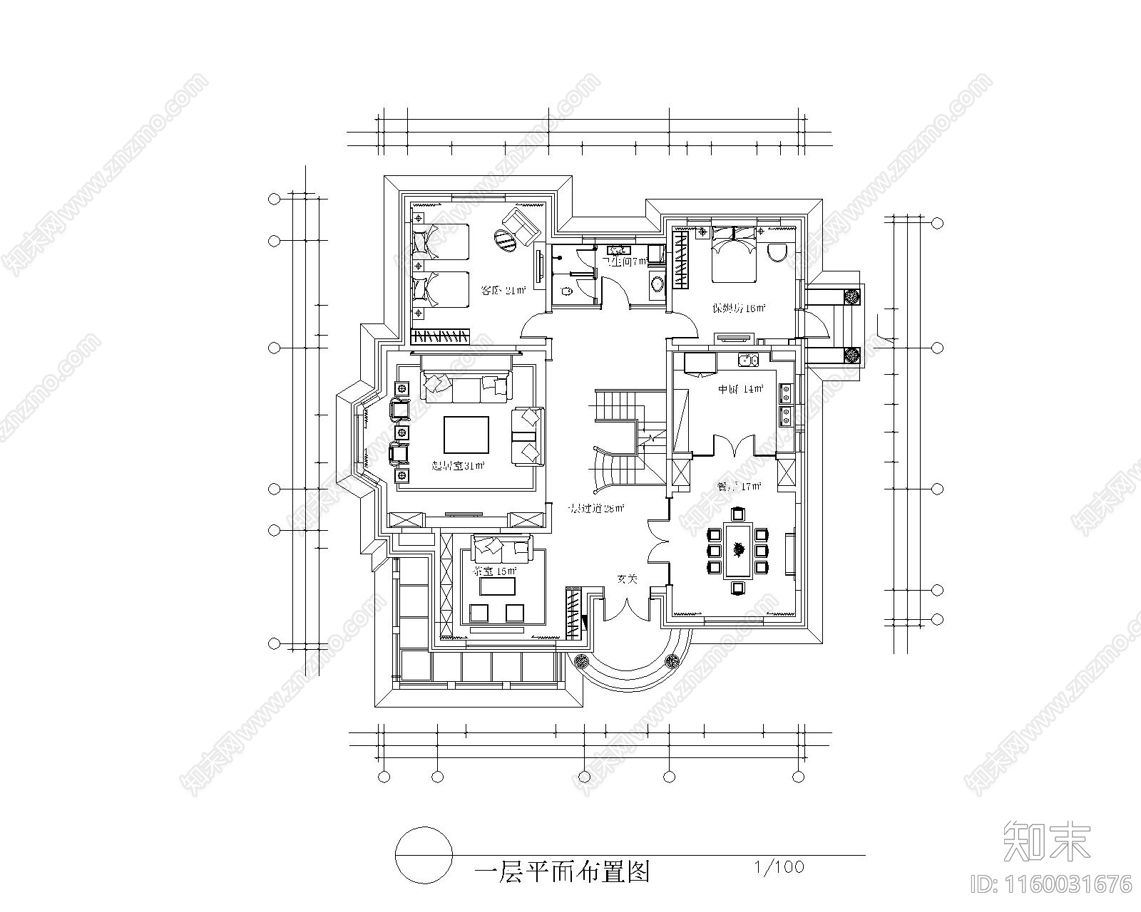 三层别墅平面布置图施工图下载【ID:1160031676】