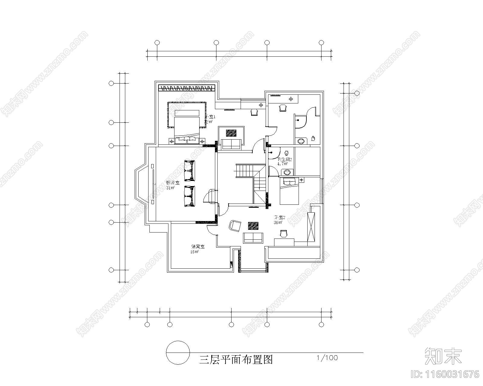 三层别墅平面布置图施工图下载【ID:1160031676】