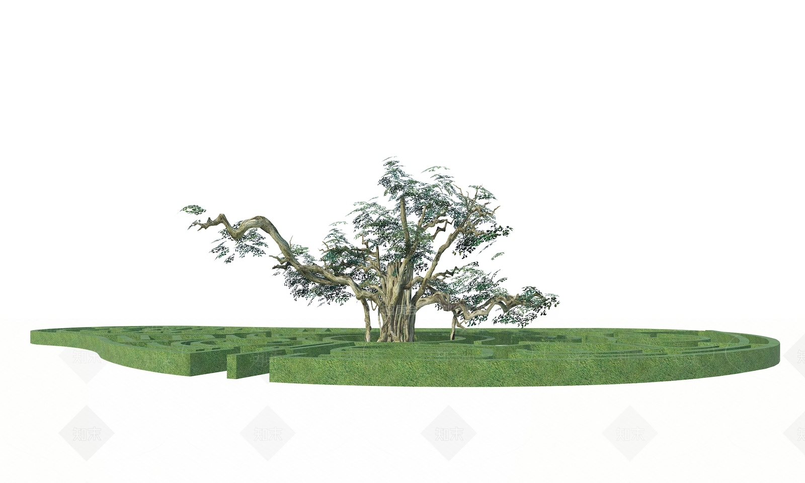现代绿植墙3D模型渲染效果图