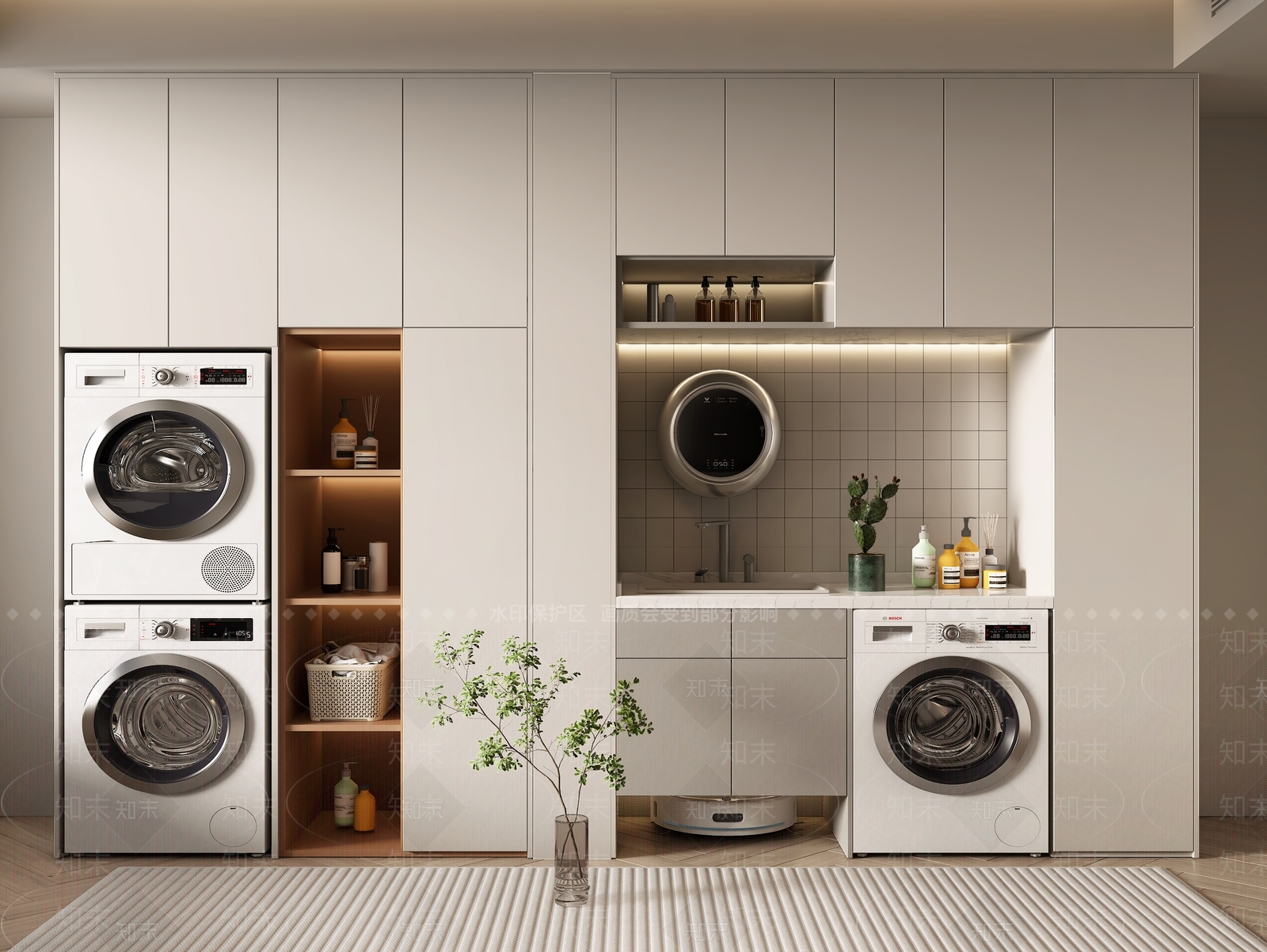 奶油风家居阳台洗衣机柜3D模型下载【ID:1160035229】