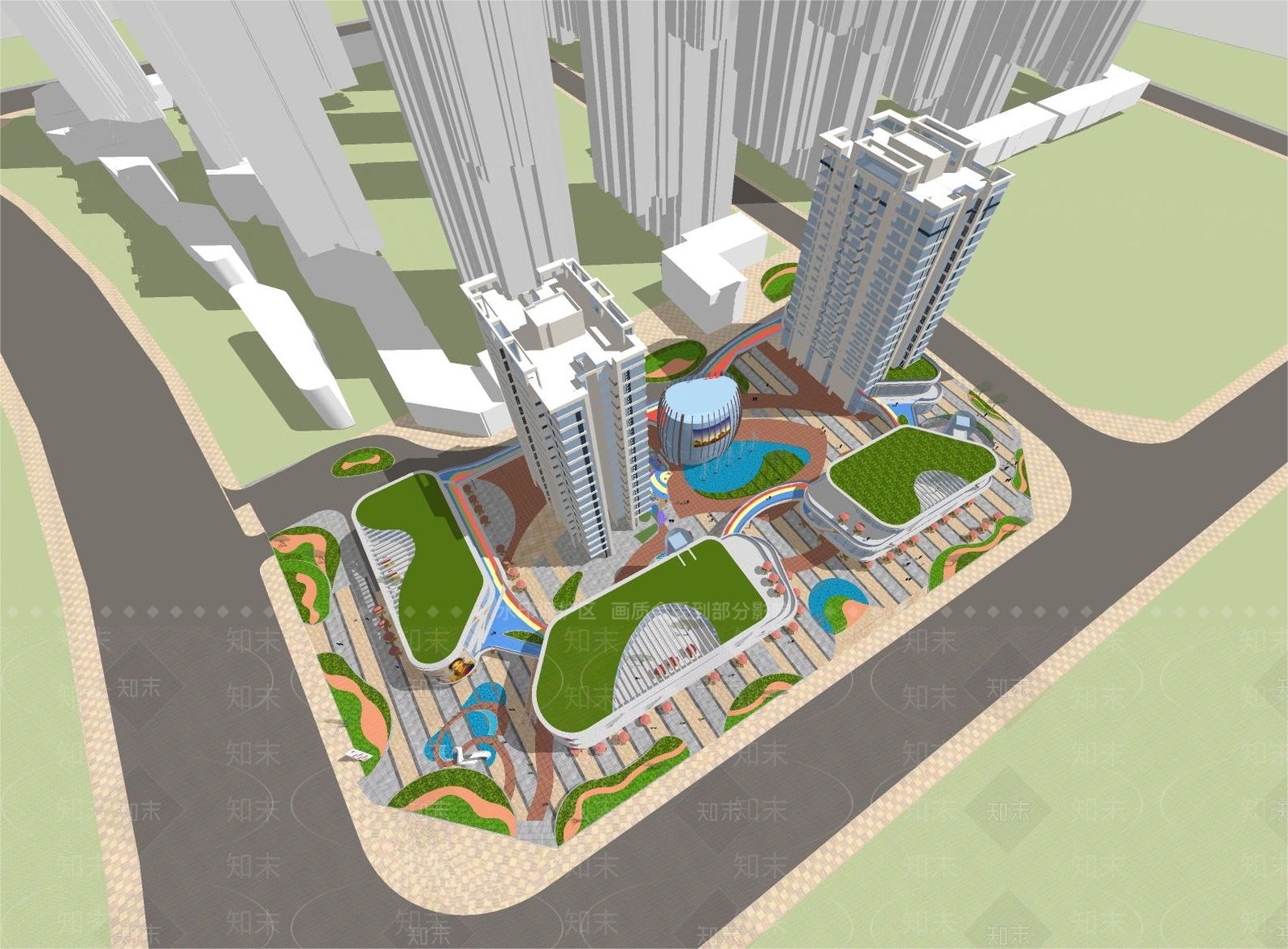 特色商业街及住宅SU模型下载【ID:1160035984】