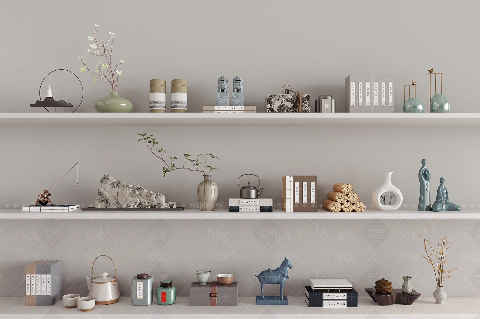 新中式装饰品摆件组合SU模型下载【ID:1160036093】