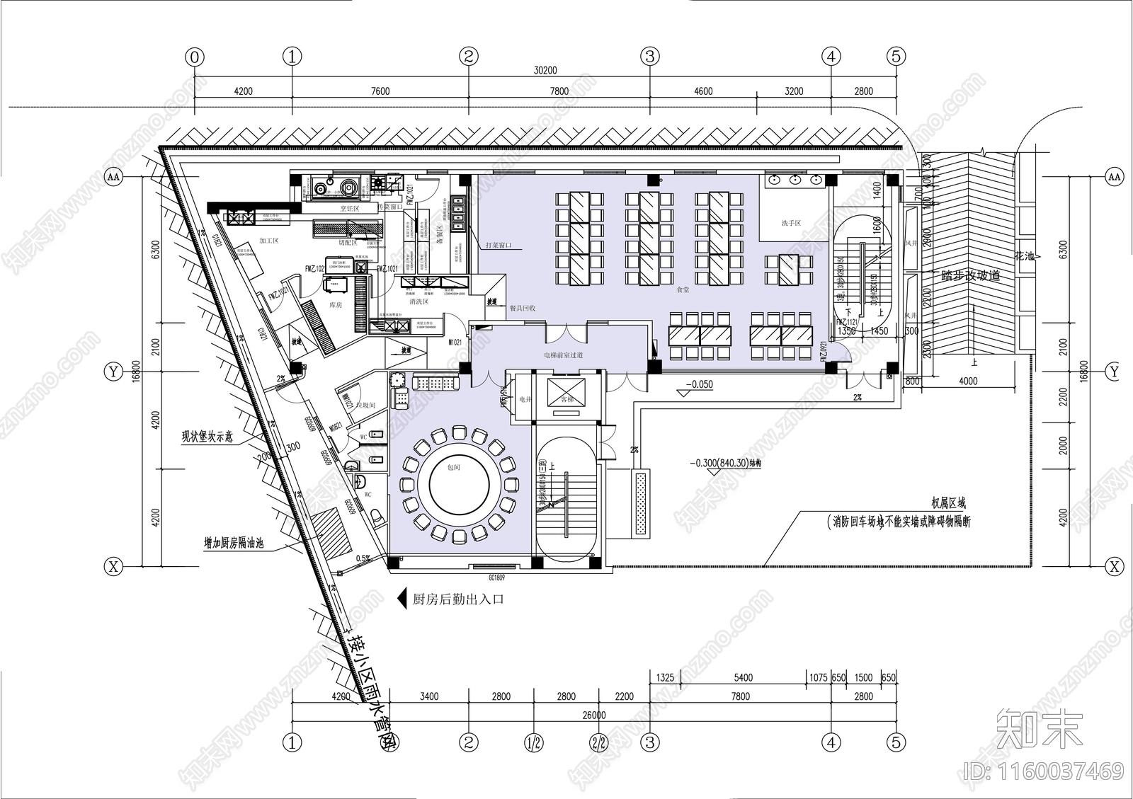 400㎡公司食堂平面布局方案cad施工图下载【ID:1160037469】