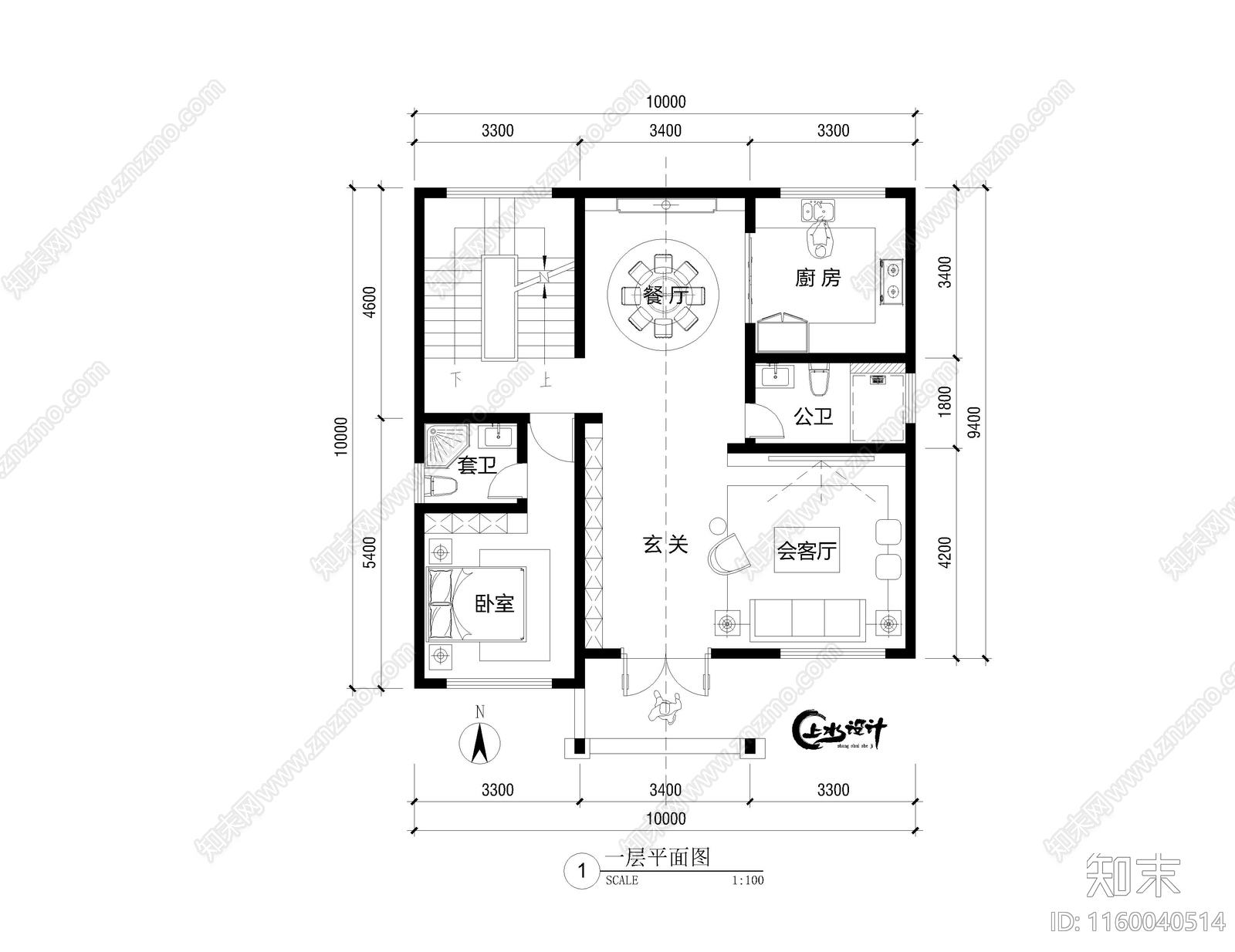 三层农村自建房10米面宽10米进深cad施工图下载【ID:1160040514】