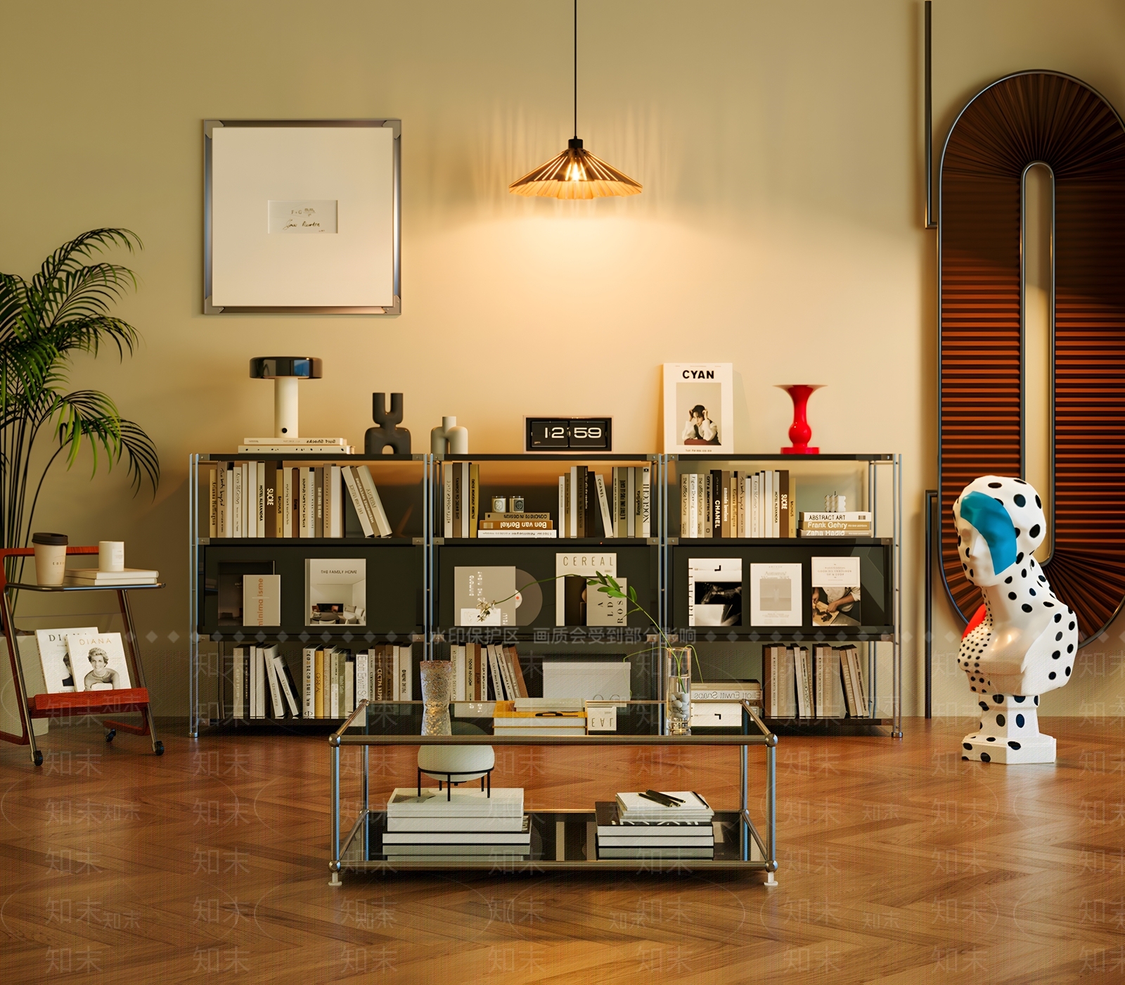 现代铁艺亚克力书架3D模型下载【ID:1160044214】