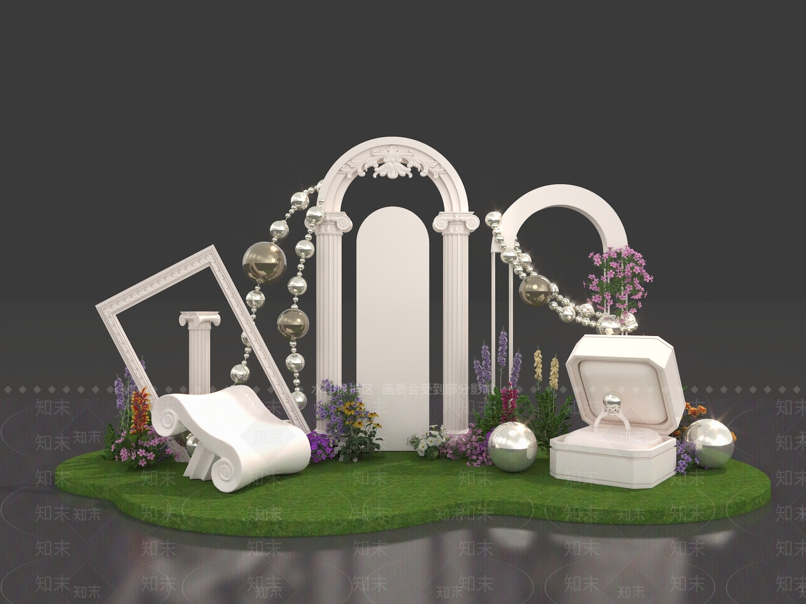 欧式花艺罗马柱美陈3D模型下载【ID:1160044771】