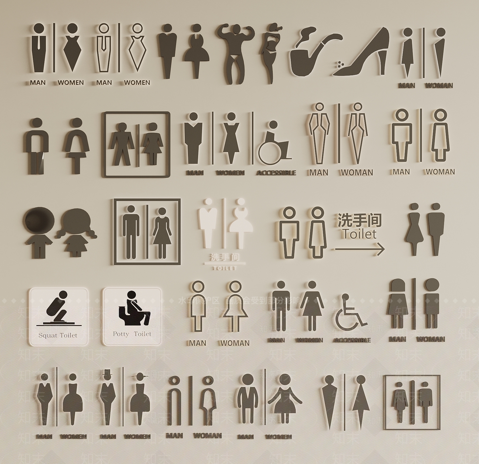 现代卫生间标识3D模型下载【ID:1160045705】