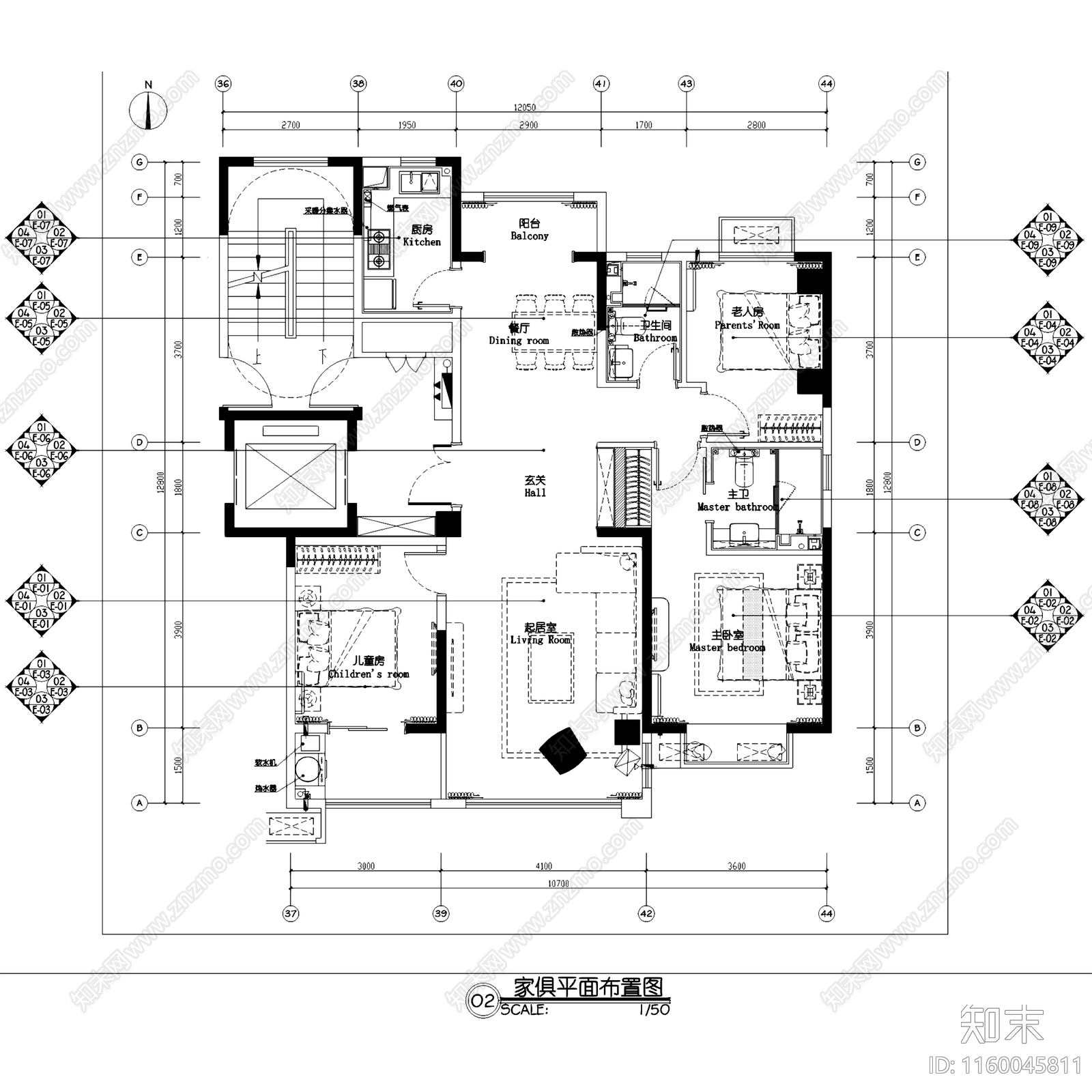 现代简约济南银盛泰瑞公馆130户型大平层室内家装cad施工图下载【ID:1160045811】