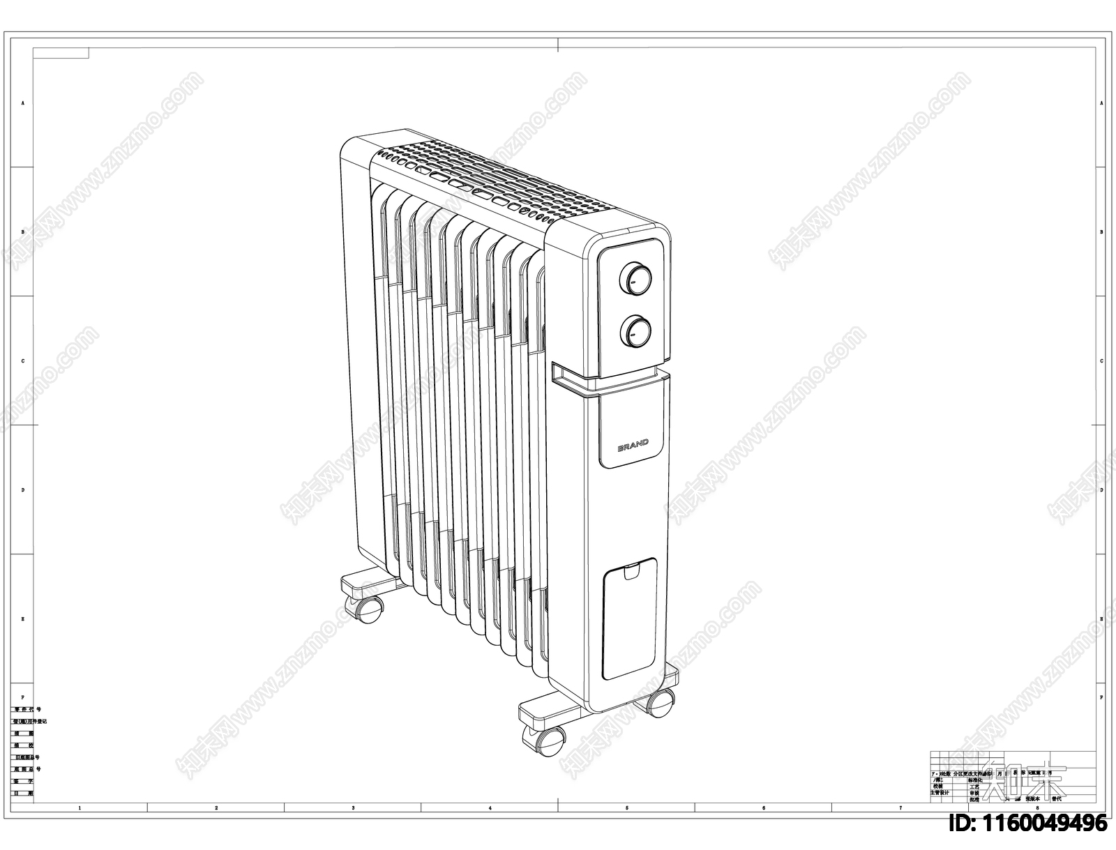 油汀取暖器线稿图设计cad施工图下载【ID:1160049496】