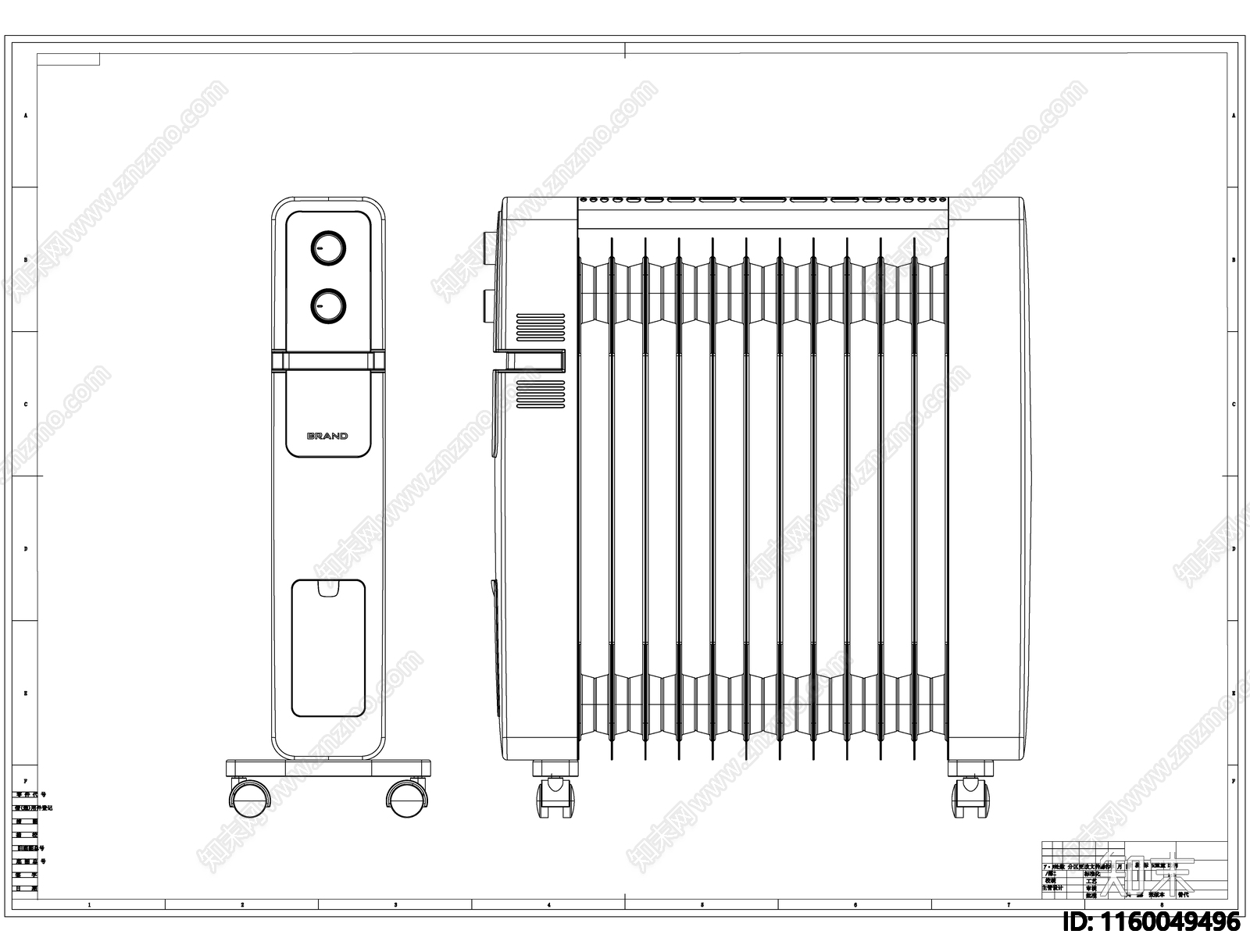 油汀取暖器线稿图设计cad施工图下载【ID:1160049496】