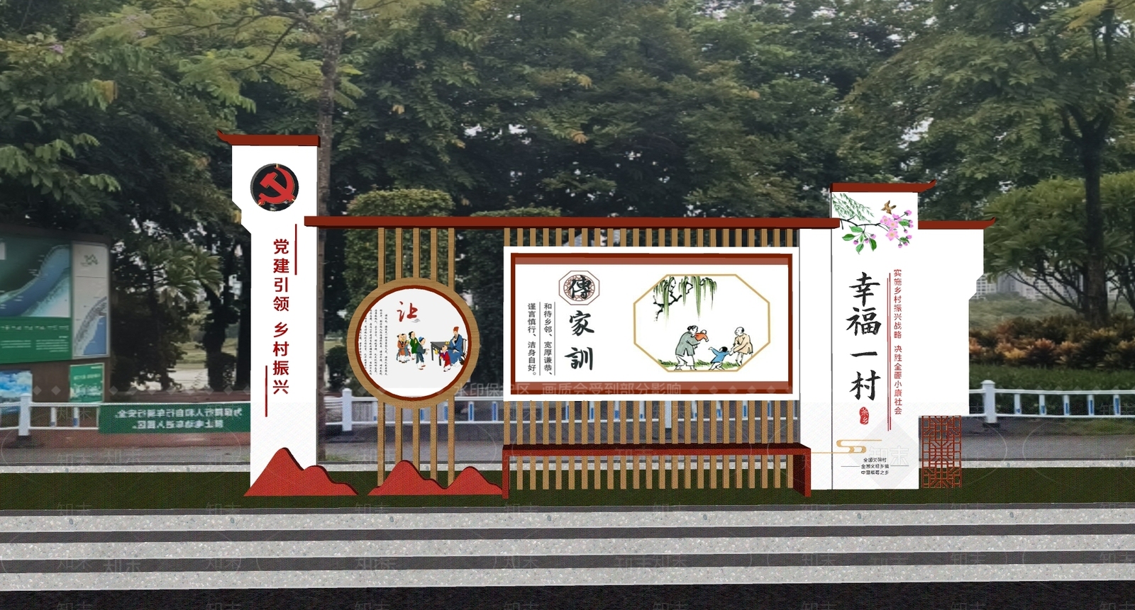 新中式校园文化宣传栏SU模型下载【ID:1160051715】