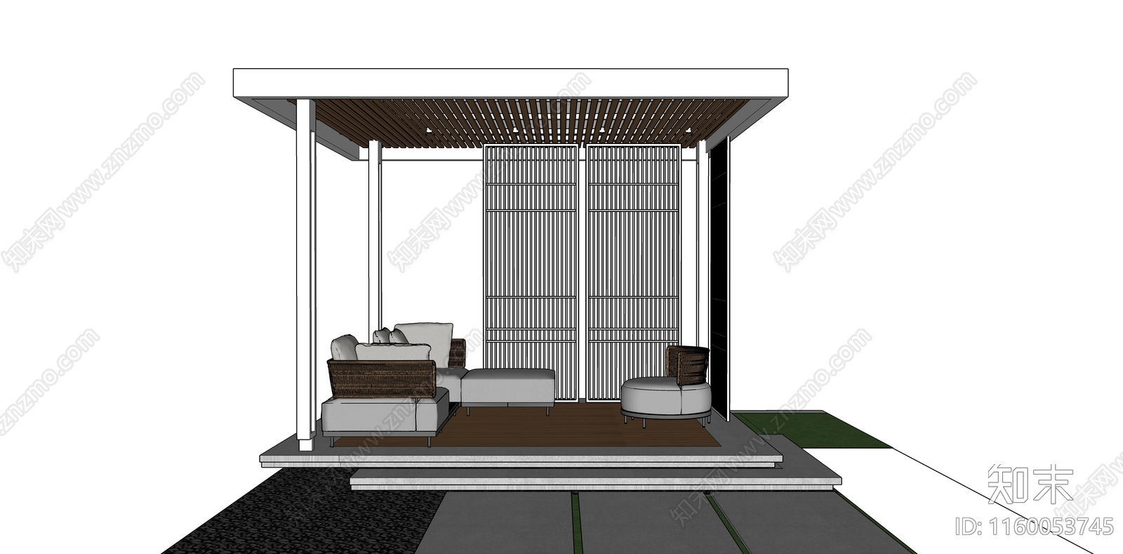 现代廊架SU模型下载【ID:1160053745】