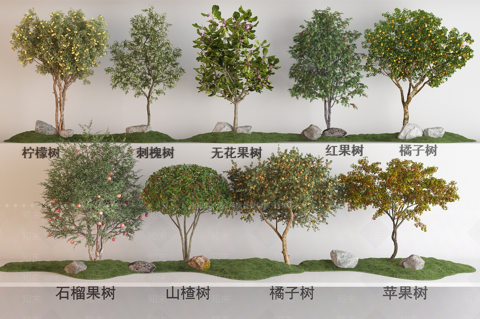 现代果树植物组合3D模型下载【ID:1160054236】