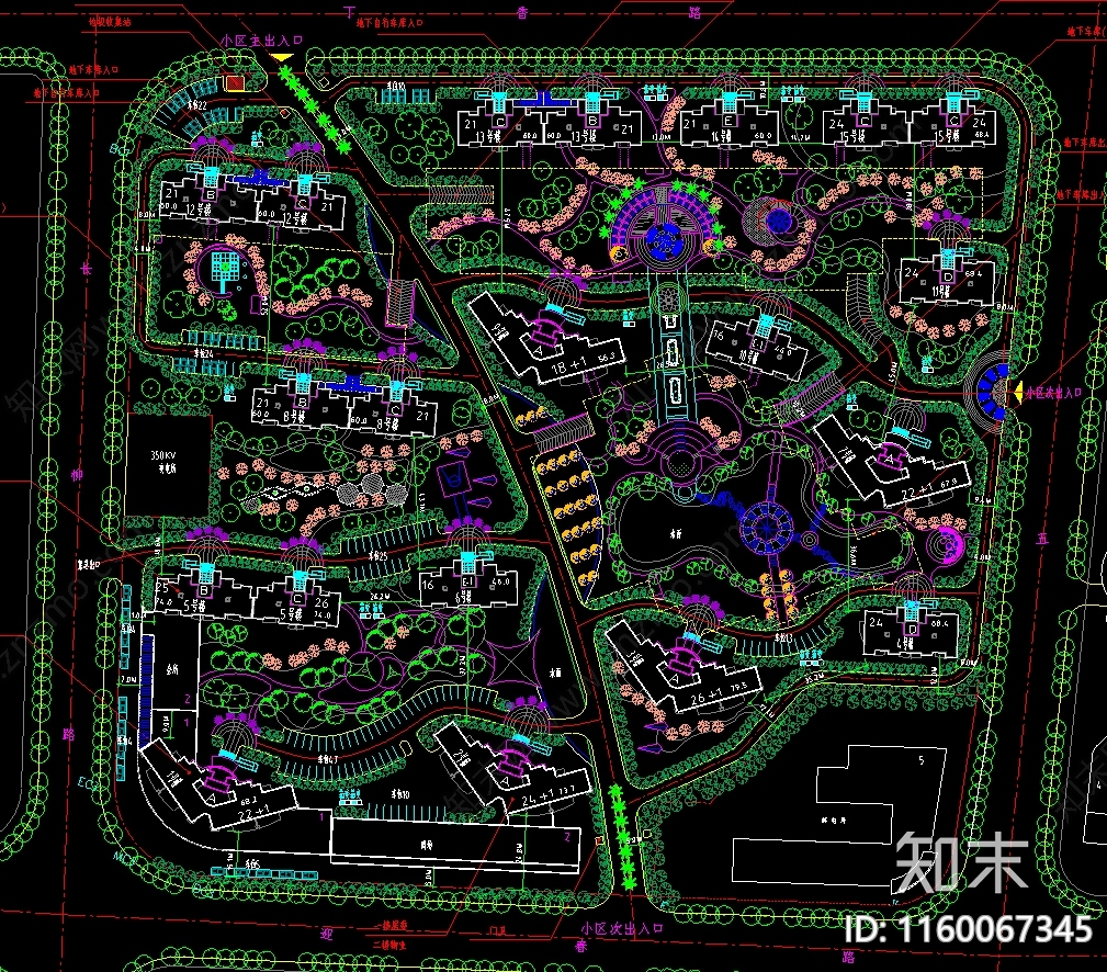 住宅小区平面图合集cad施工图下载【ID:1160067345】