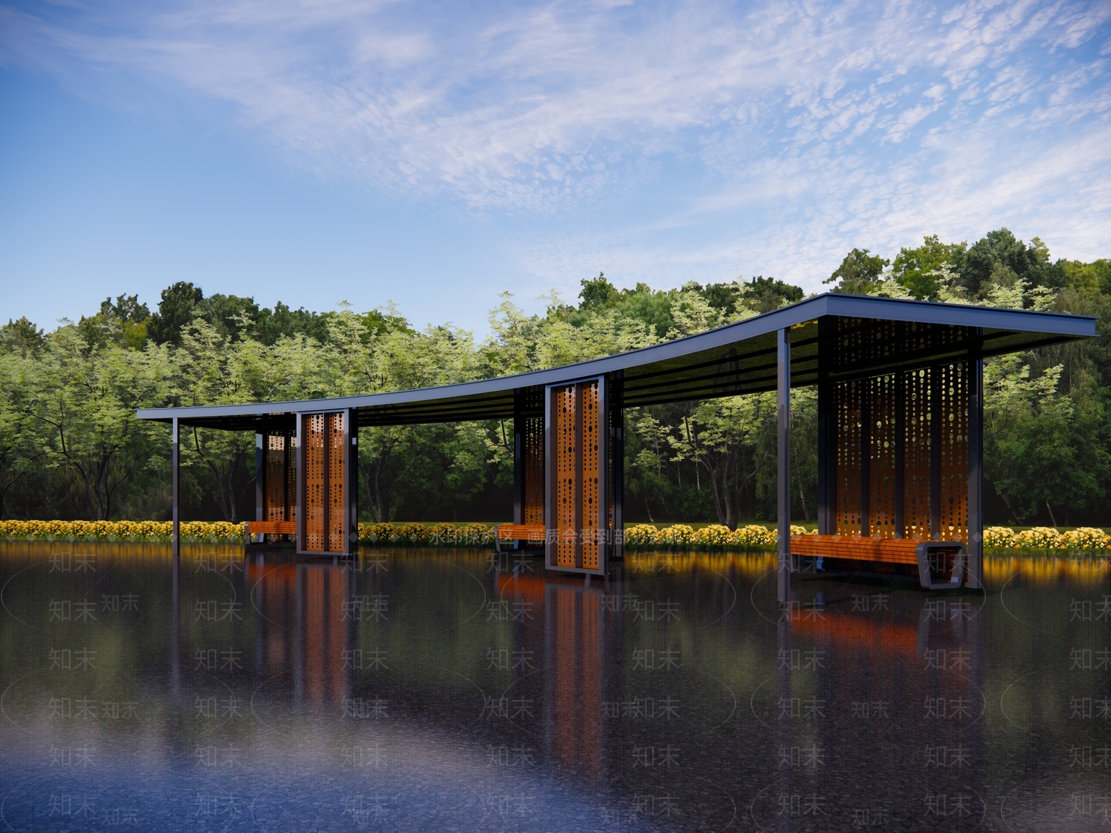 新中式弧形廊架SU模型下载【ID:1160057540】