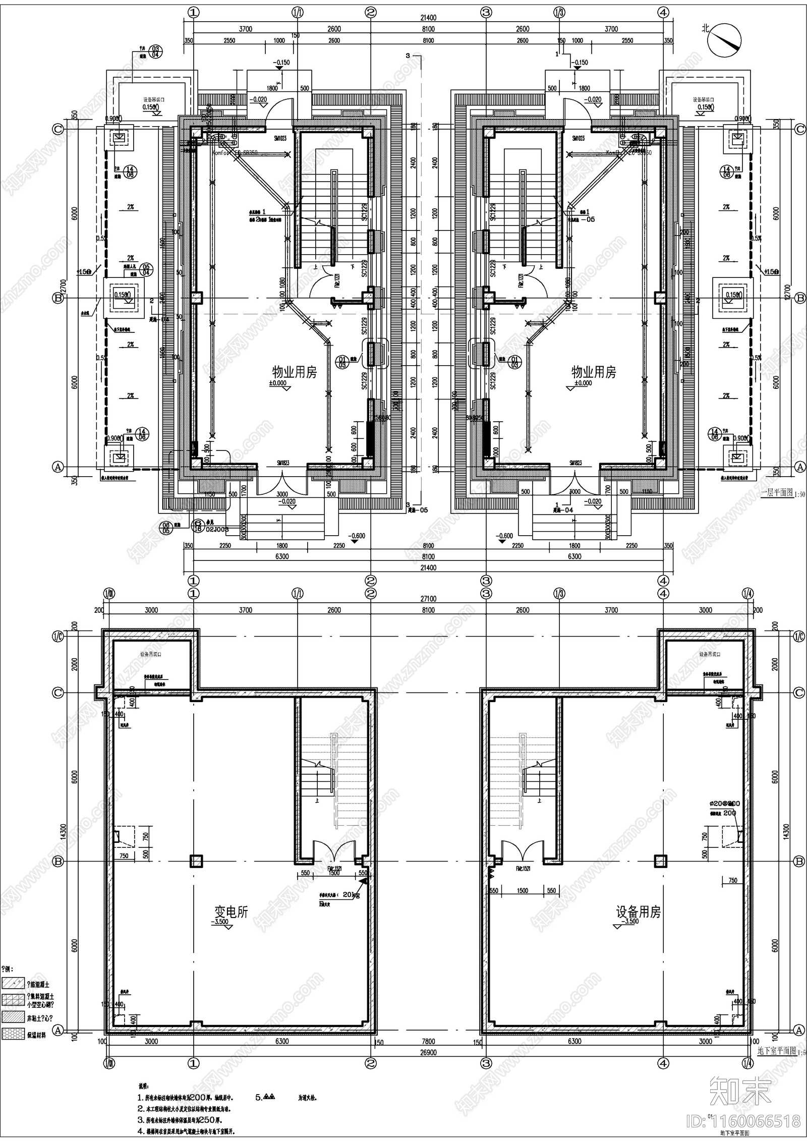 某欧式风格二层物业用房建施图cad施工图下载【ID:1160066518】