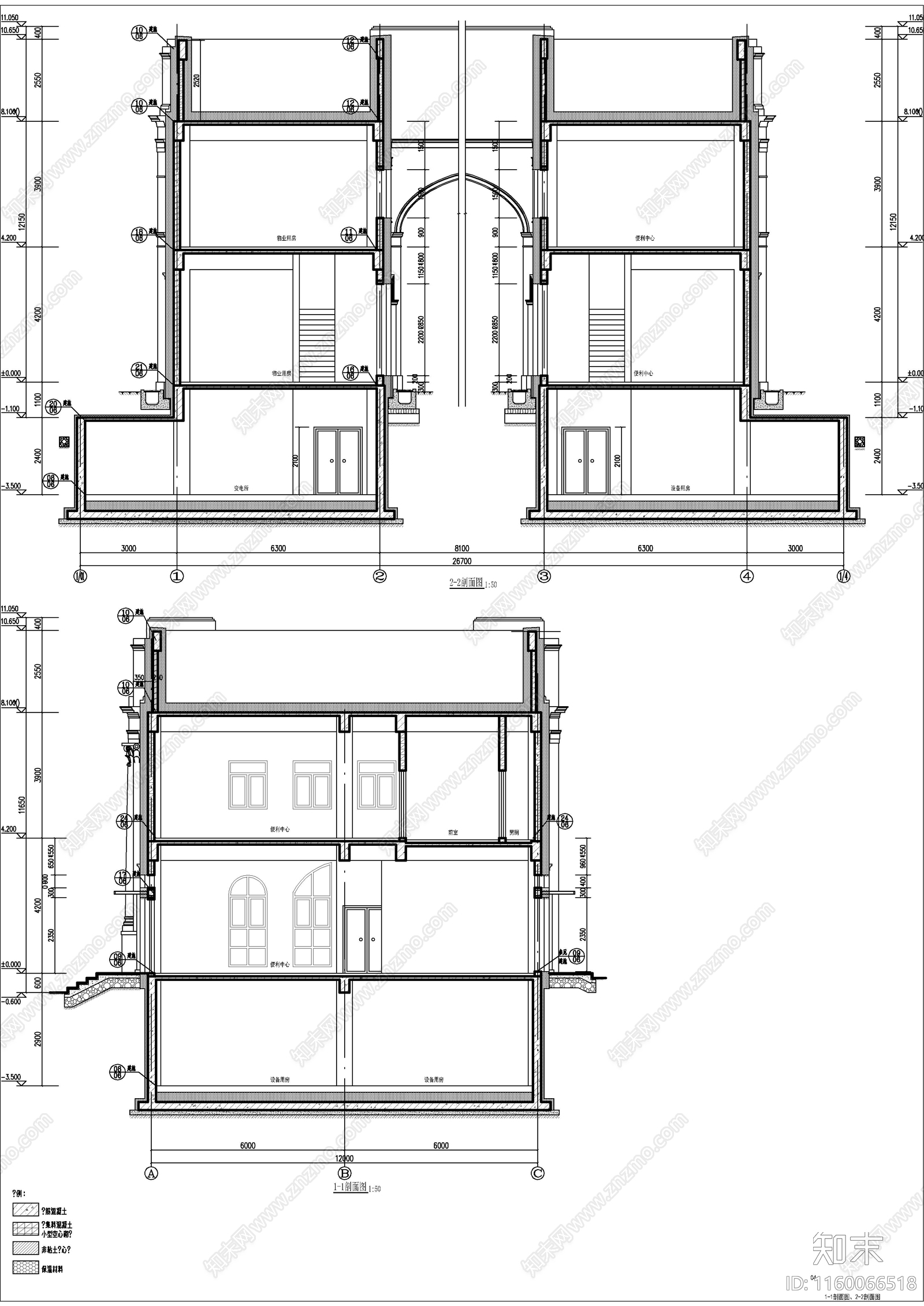 某欧式风格二层物业用房建施图cad施工图下载【ID:1160066518】