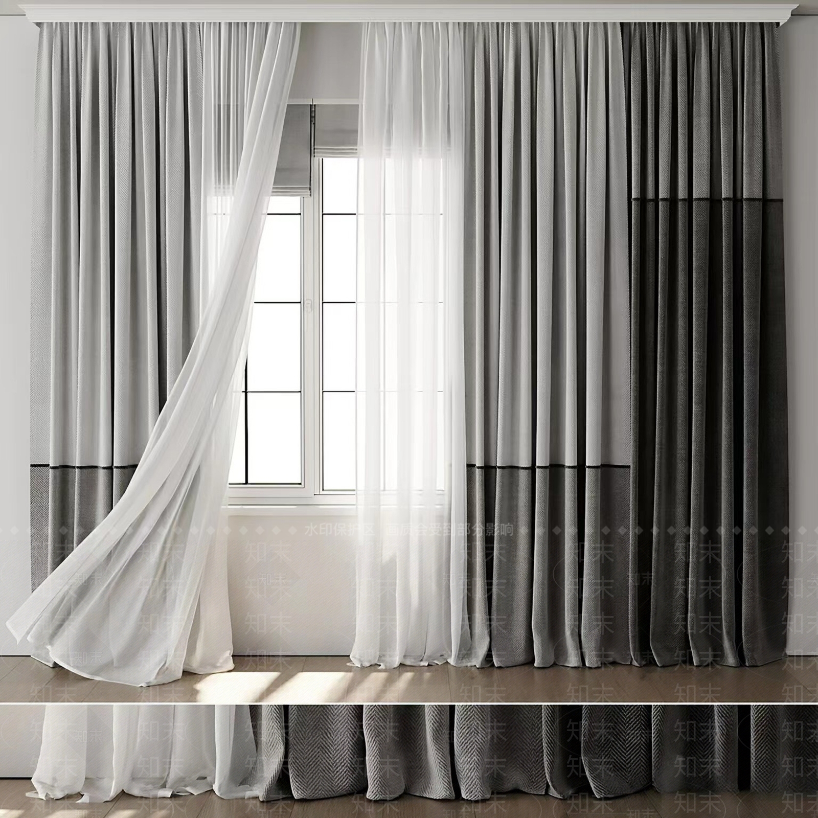 现代室内窗帘3D模型下载【ID:1160067121】