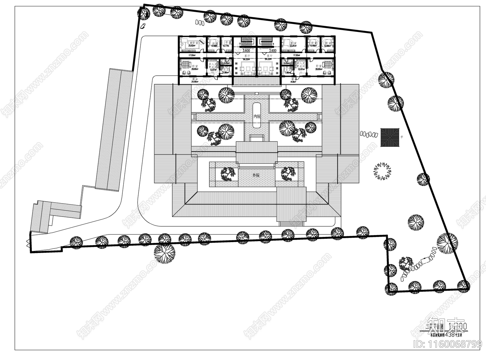 二层四合院式住宅建筑图cad施工图下载【ID:1160068799】