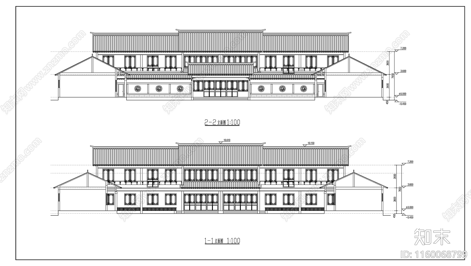 二层四合院式住宅建筑图cad施工图下载【ID:1160068799】