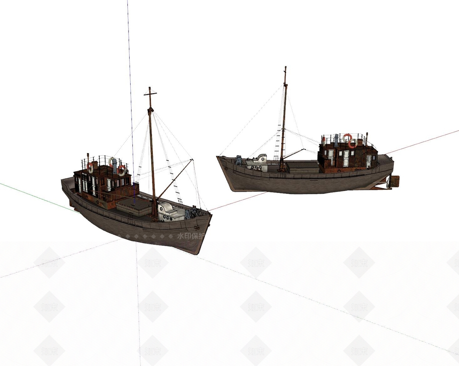 老旧木船SU模型下载【ID:1160069166】