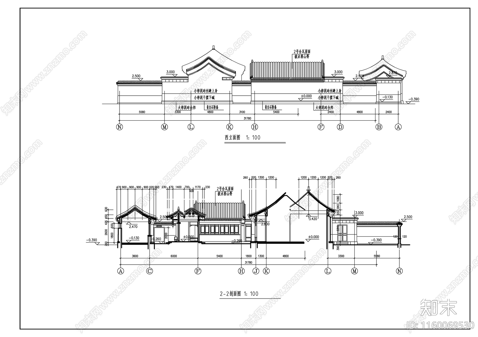 单层四合院住宅建筑图cad施工图下载【ID:1160069530】