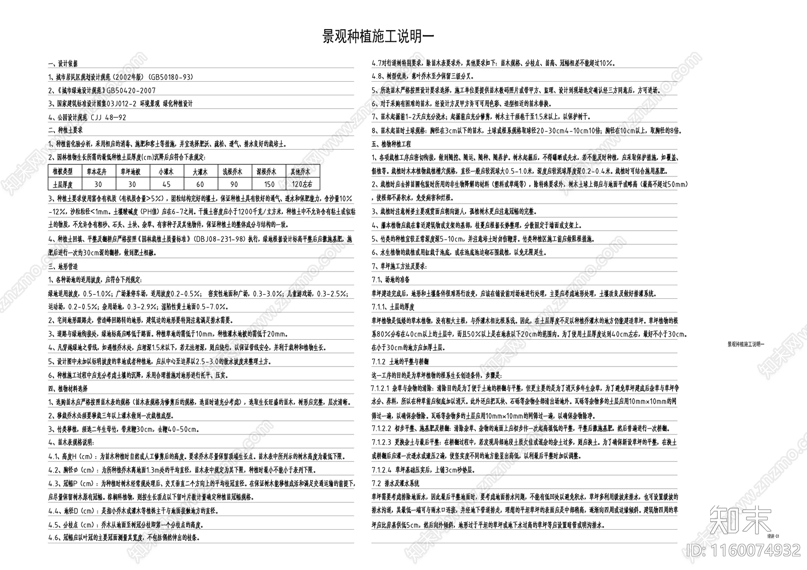 景观种植施工说明cad施工图下载【ID:1160074932】