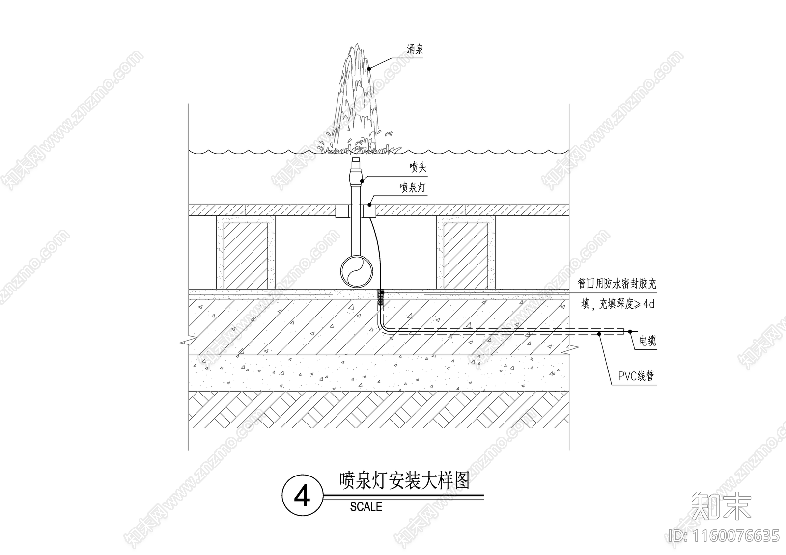 喷泉灯安装大样图cad施工图下载【ID:1160076635】