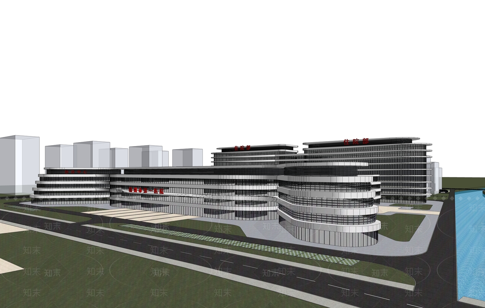 现代医院建筑SU模型下载【ID:1160077385】