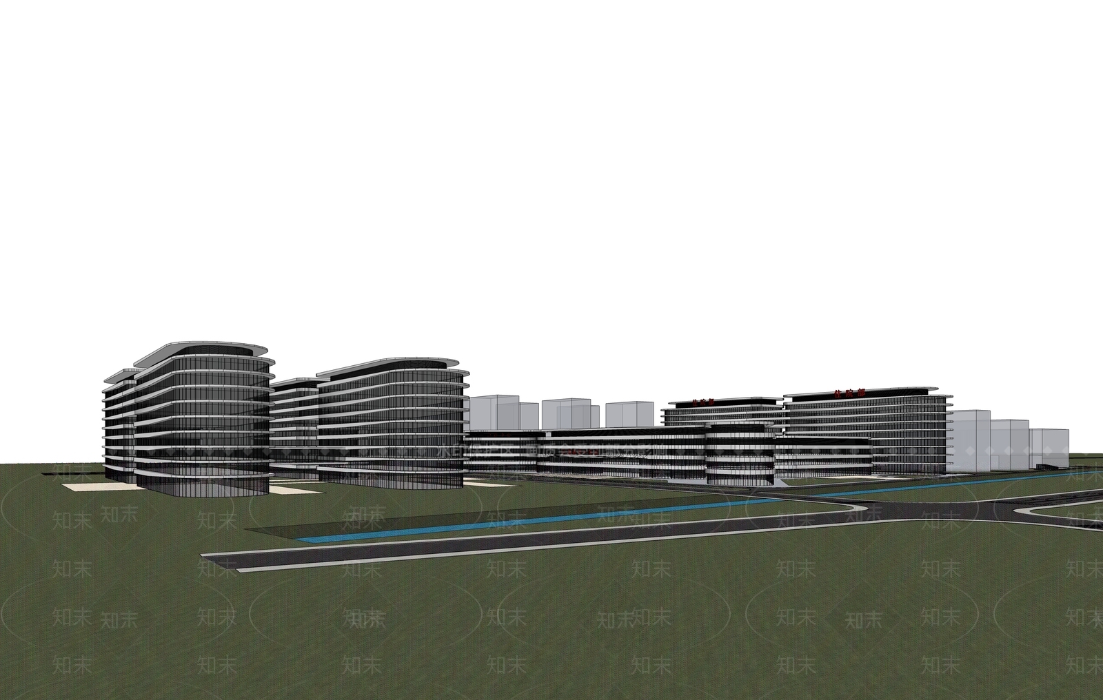 现代医院建筑SU模型下载【ID:1160077385】