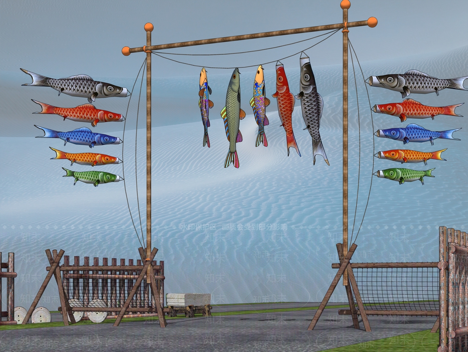 日式鲤鱼旗子祈福鱼风向标SU模型下载【ID:1160078913】