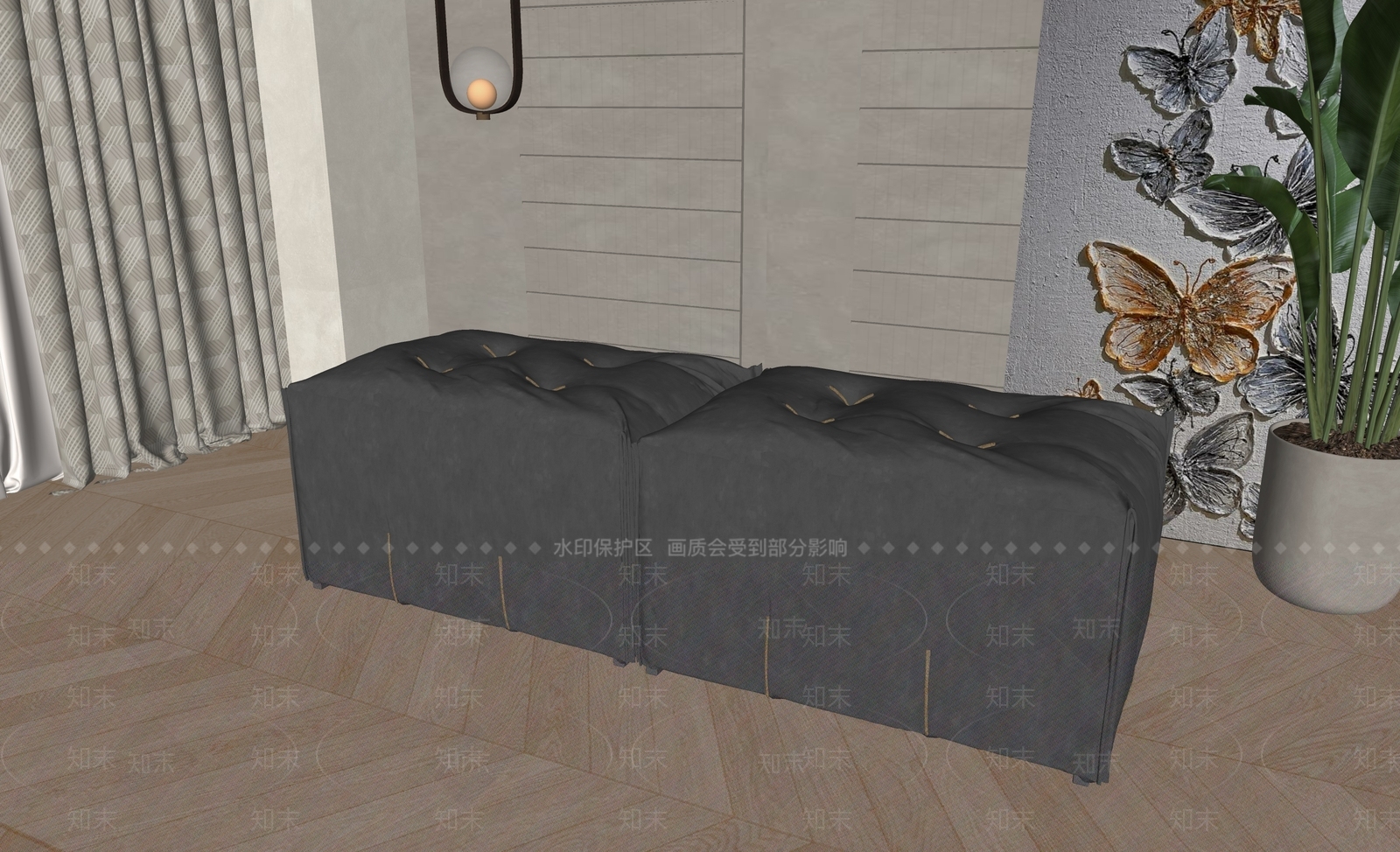 现代皮革沙发凳SU模型下载【ID:1160078764】
